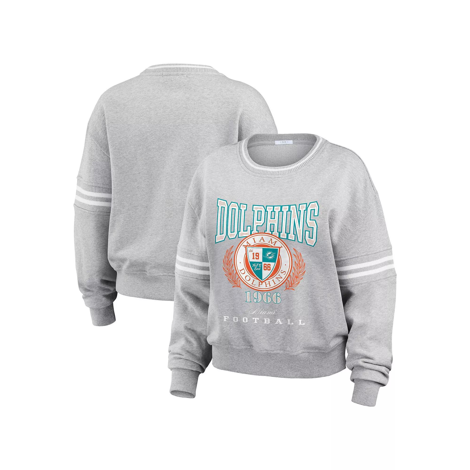 Women's WEAR by Erin Andrews Heather Gray Miami Dolphins Cropped Pullover Sweatshirt, Size: XL, Grey Product Image