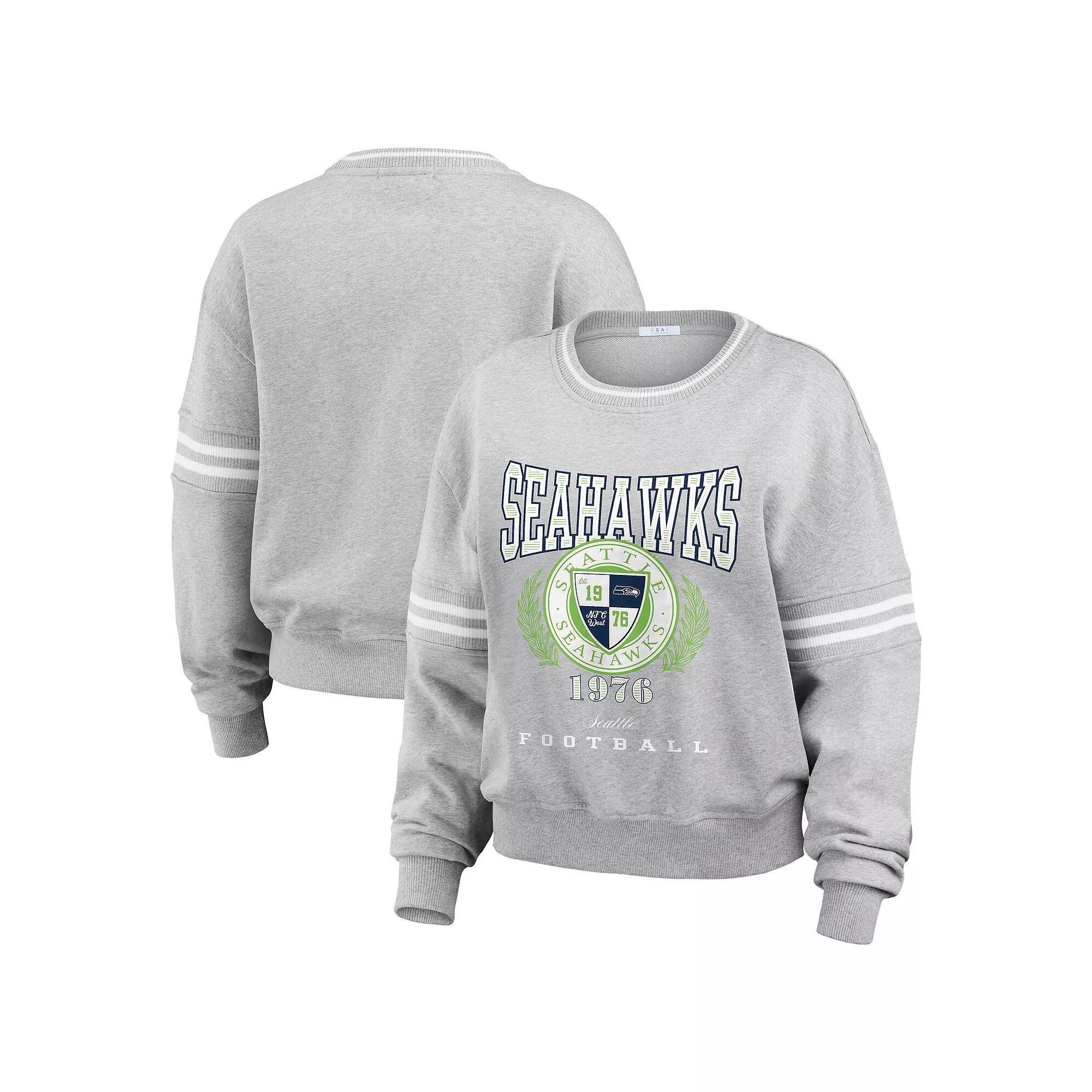 Women's WEAR by Erin Andrews Heather Gray Seattle Seahawks Crest Cropped Pullover Sweatshirt,  Product Image