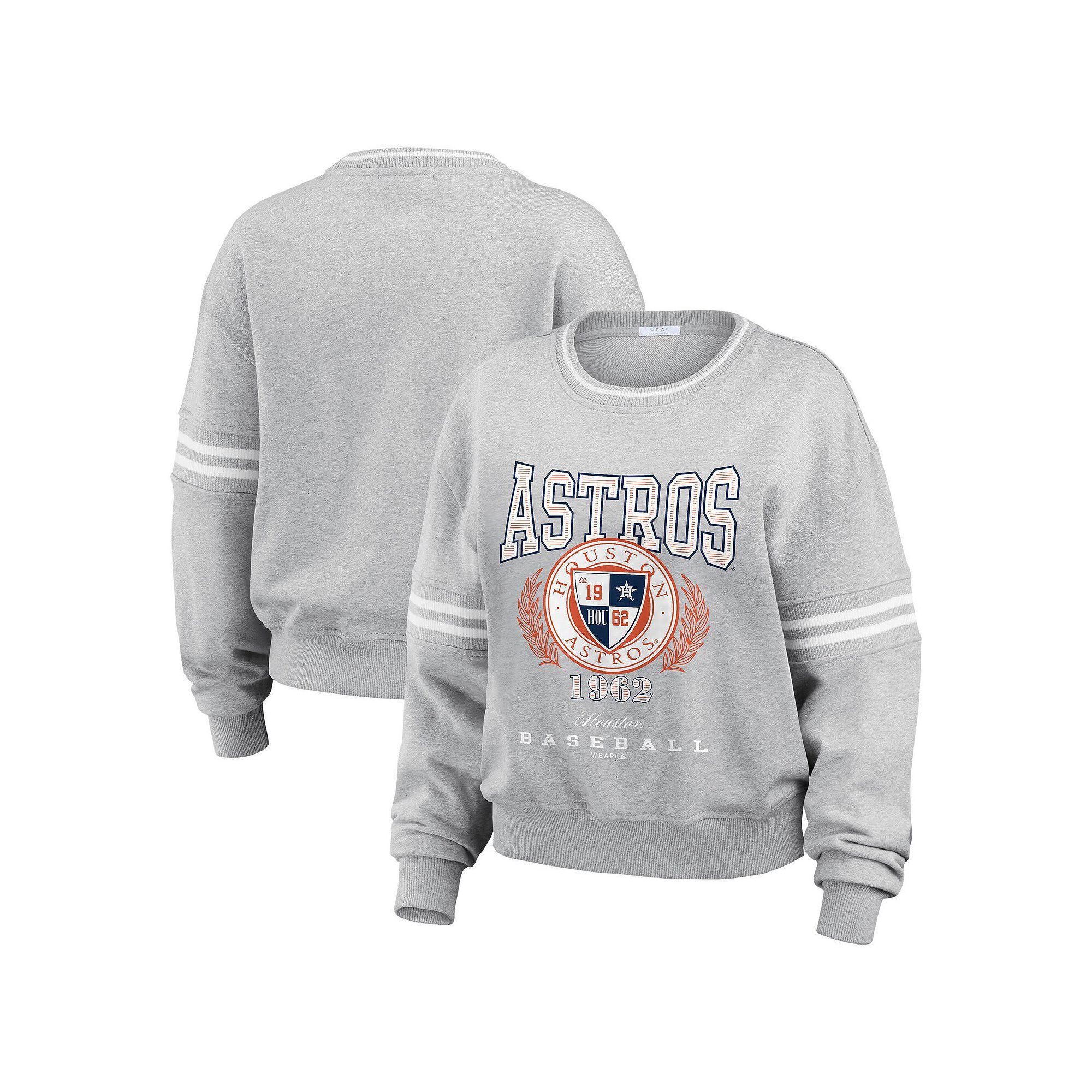 Women's WEAR by Erin Andrews Heather Gray Houston Astros Domestic Crest Pullover Sweatshirt, Size: Medium, Grey Product Image