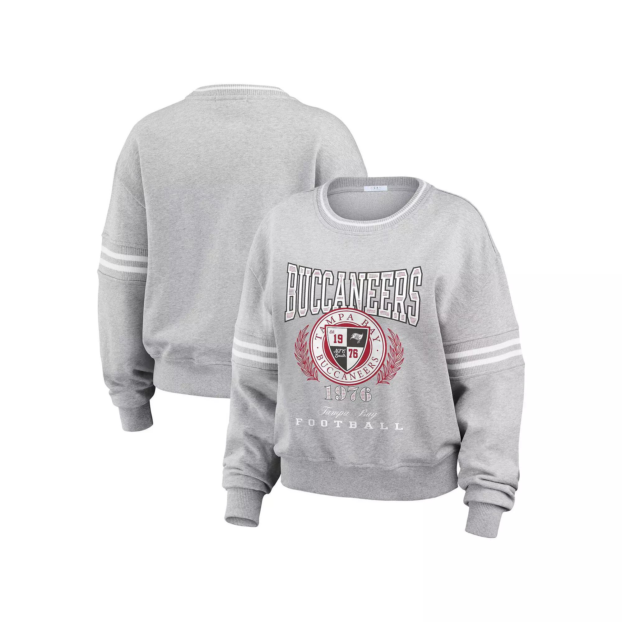 Women's WEAR by Erin Andrews Heather Gray Tampa Bay Buccaneers Cropped Pullover Sweatshirt,  Product Image