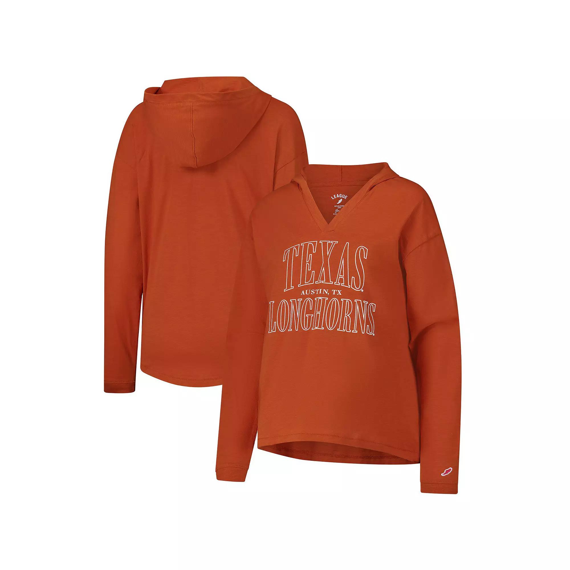 Women's League Collegiate Wear Texas Orange Texas Longhorns Slub Long Sleeve V-Neck Hoodie T-Shirt,  Product Image