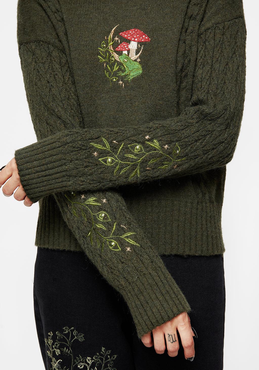Swamplife Embroidered Cable Knit Relaxed Sweater Product Image