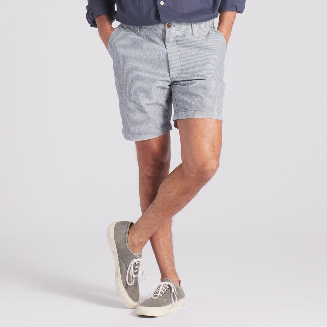 Seersucker Drawcord Shorts - Navy Stripe * Product Image