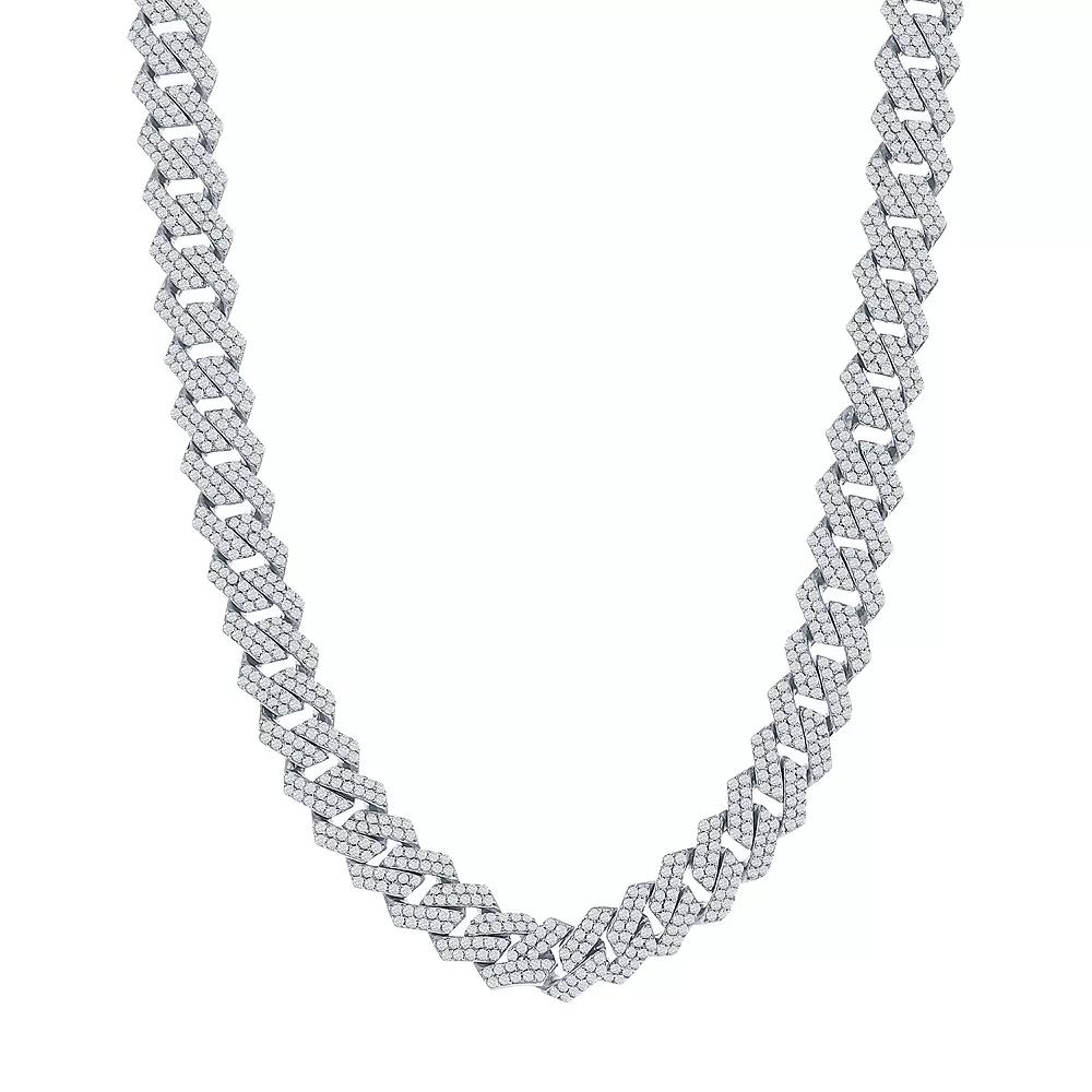 Men's Sterling Silver Cubic Zirconia Monaco Chain Necklace, Size: 24" Product Image