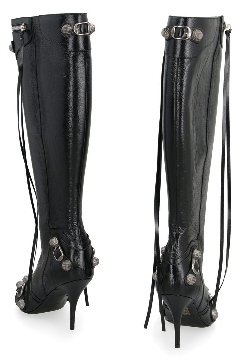 BALENCIAGA Brushed Leather Cagole Boots With Studs And Zips 10cm In Black Product Image