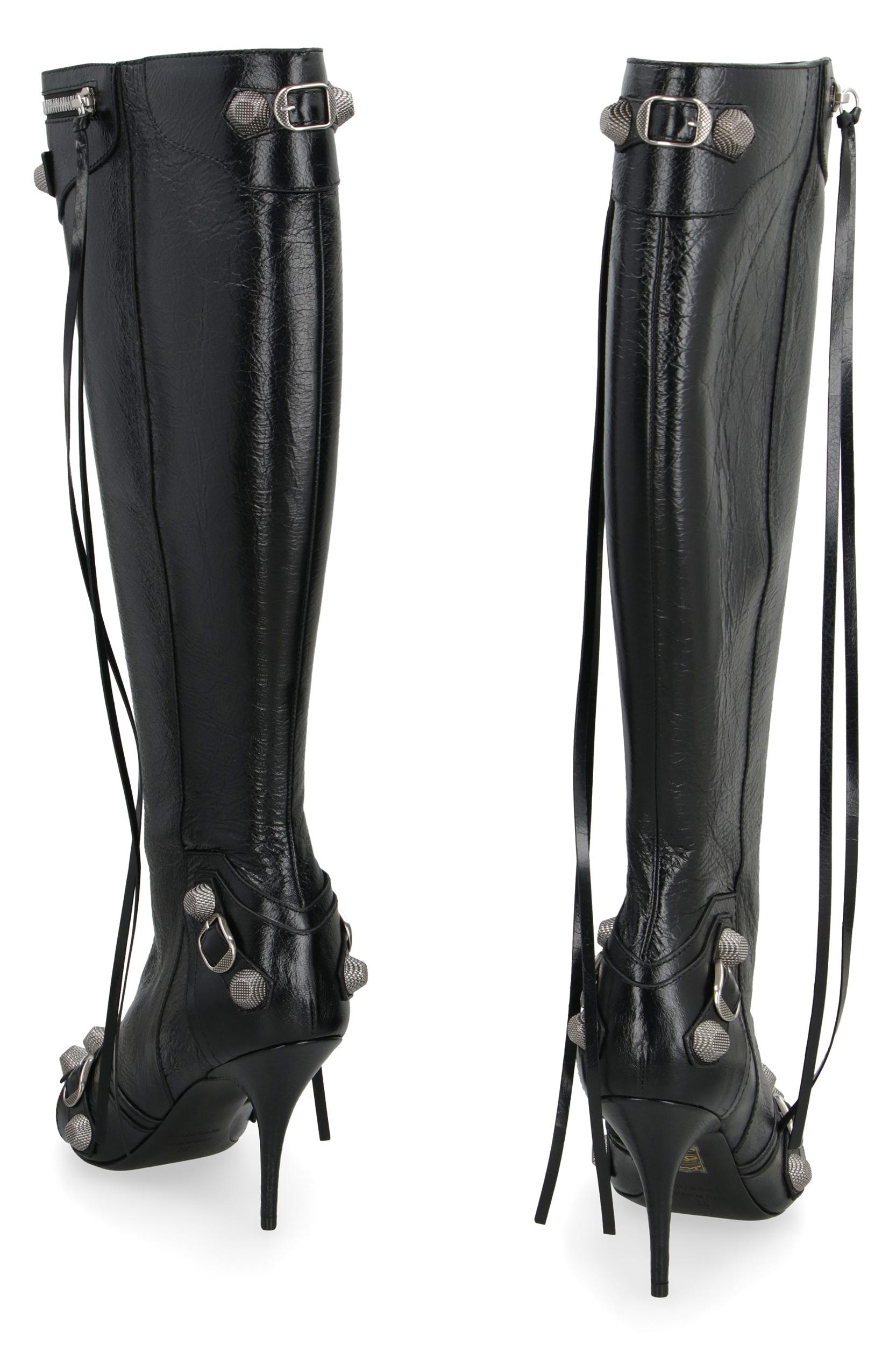 BALENCIAGA Brushed Leather Cagole Boots With Studs And Zips 10cm In Black Product Image
