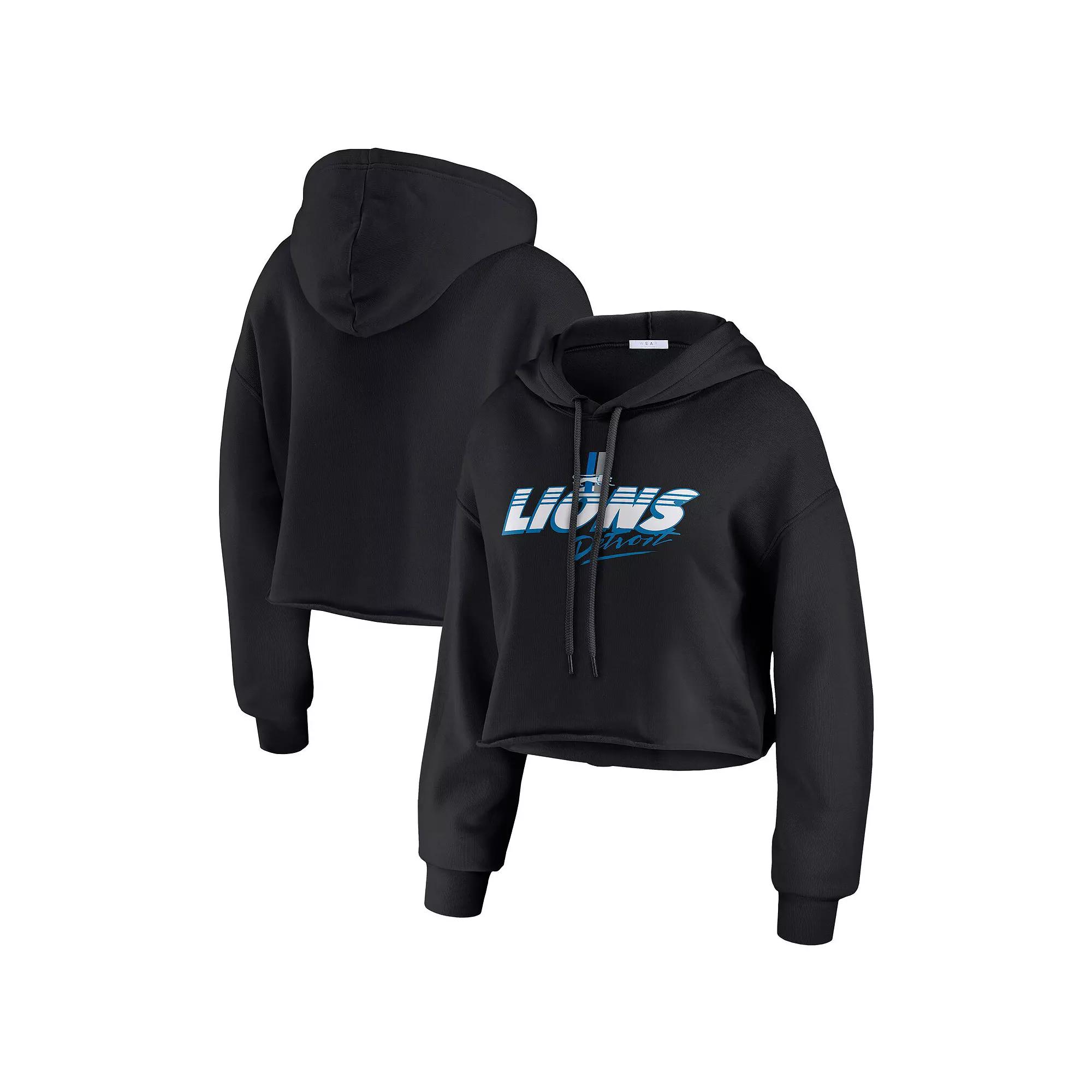 Women's WEAR by Erin Andrews Black Detroit Lions Prime Cropped Pullover Hoodie,  Product Image