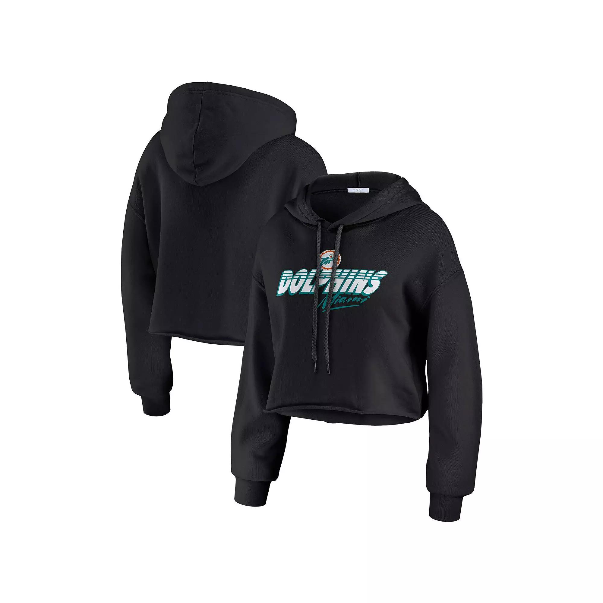 Women's WEAR by Erin Andrews Black Detroit Lions Prime Cropped Pullover Hoodie,  Product Image