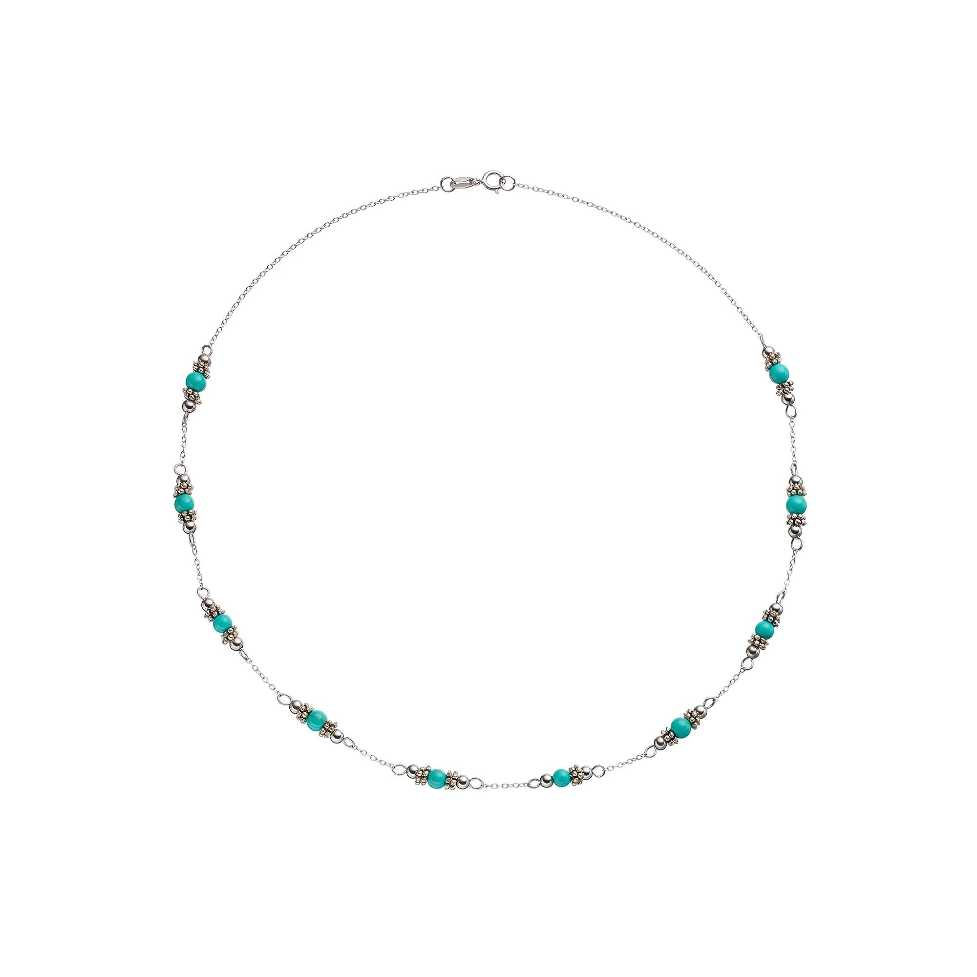 Sterling Silver Simulated Turquoise Beaded Station Necklace, Women's, Size: 16", Blue Product Image