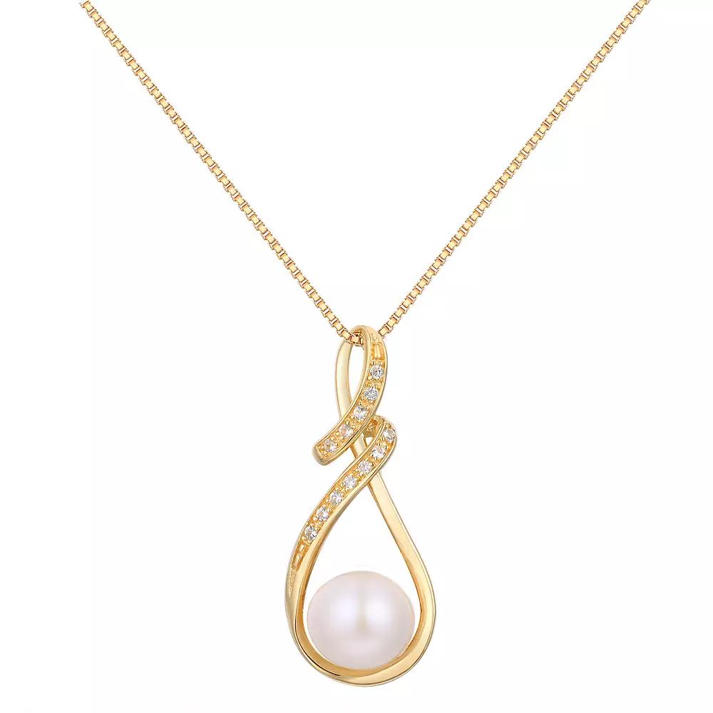 14k Gold Over Sterling Silver Lab-Created White Sapphire Accent Stones Drop Pendant Necklace, Women's, Size: 18", Gold Tone Product Image