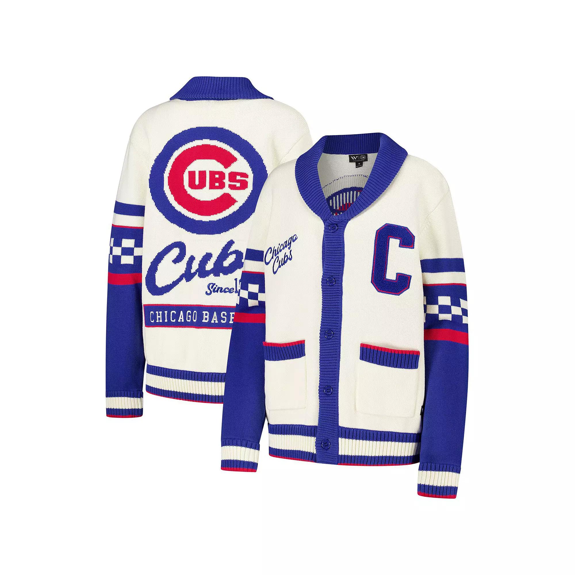 Women's The Wild Collective Cream Chicago Cubs Jacquard Full-Button Sweater, Size: Large, Beige Product Image