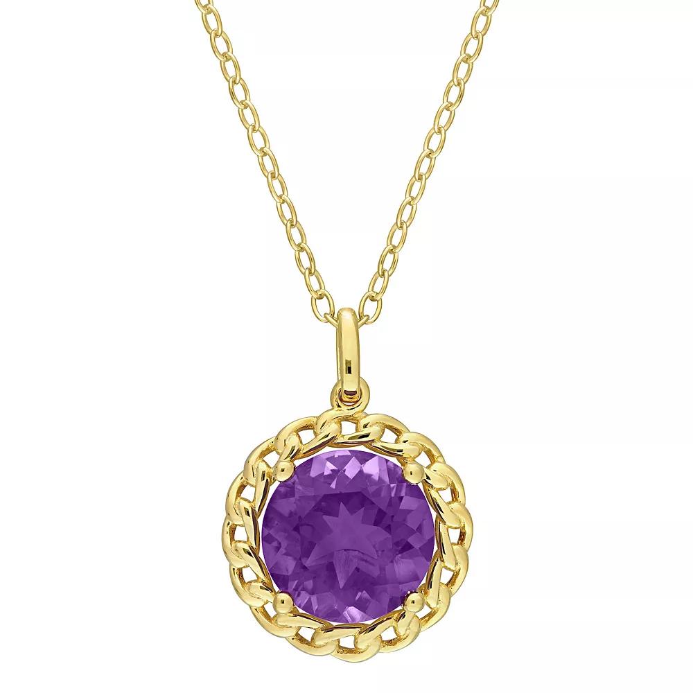 Stella Grace 18k Gold Over Silver Amethyst Halo Link Pendant Necklace, Women's, Size: 18", Gold Tone Product Image