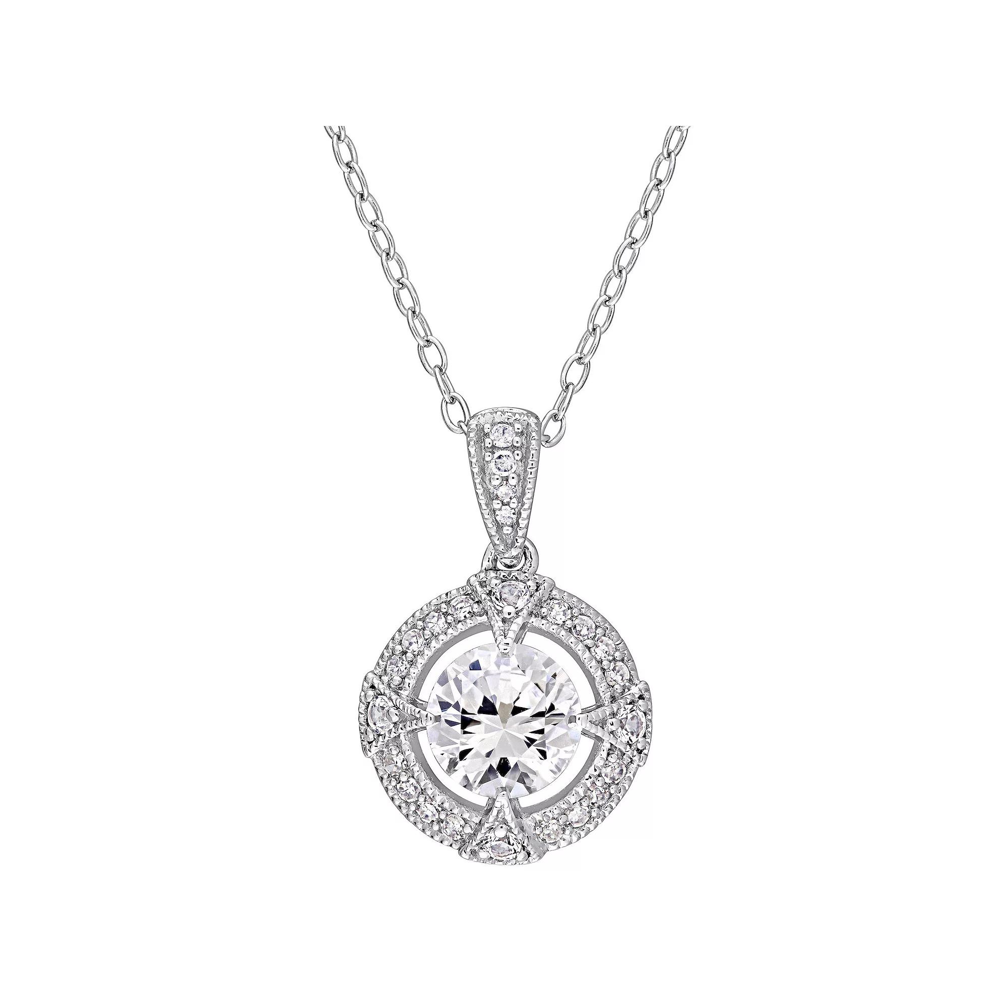 Stella Grace Sterling Silver 1/10 Carat T.W. Diamond & Lab-Created White Sapphire Fashion Pendant Necklace, Women's, Size: 18" Product Image