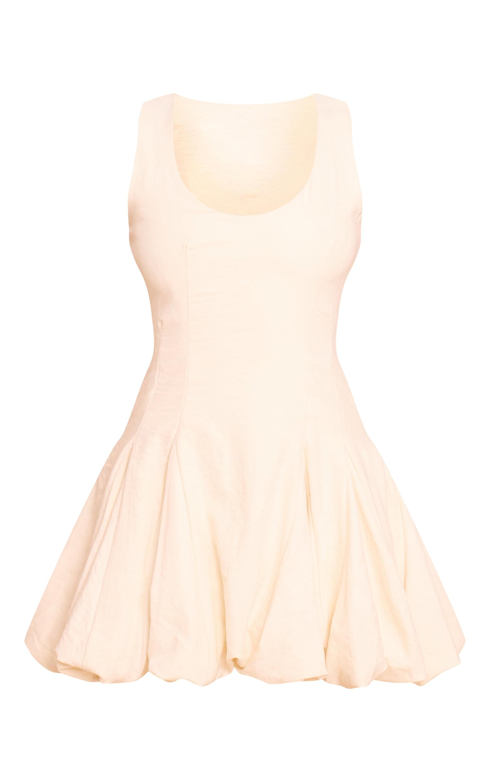 Cream Textured Scoop Neck Puffball Dress Product Image