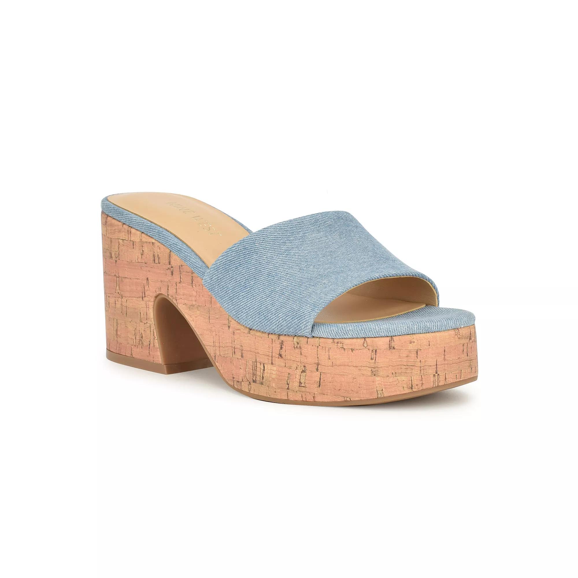 Nine West Barta Women's Open Toe Wedge Sandals, Size: 6, Light Blue Blue Product Image