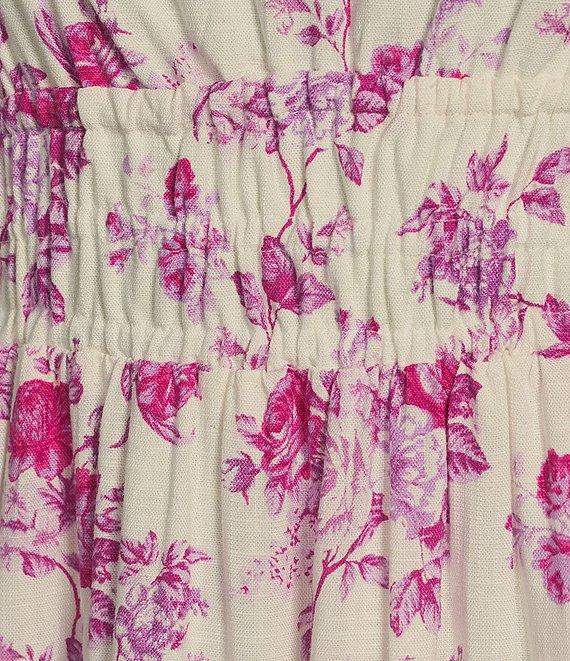 TCEC Flutter Sleeve Floral Printed Back Cutout Linen Blend Midi Dress Product Image