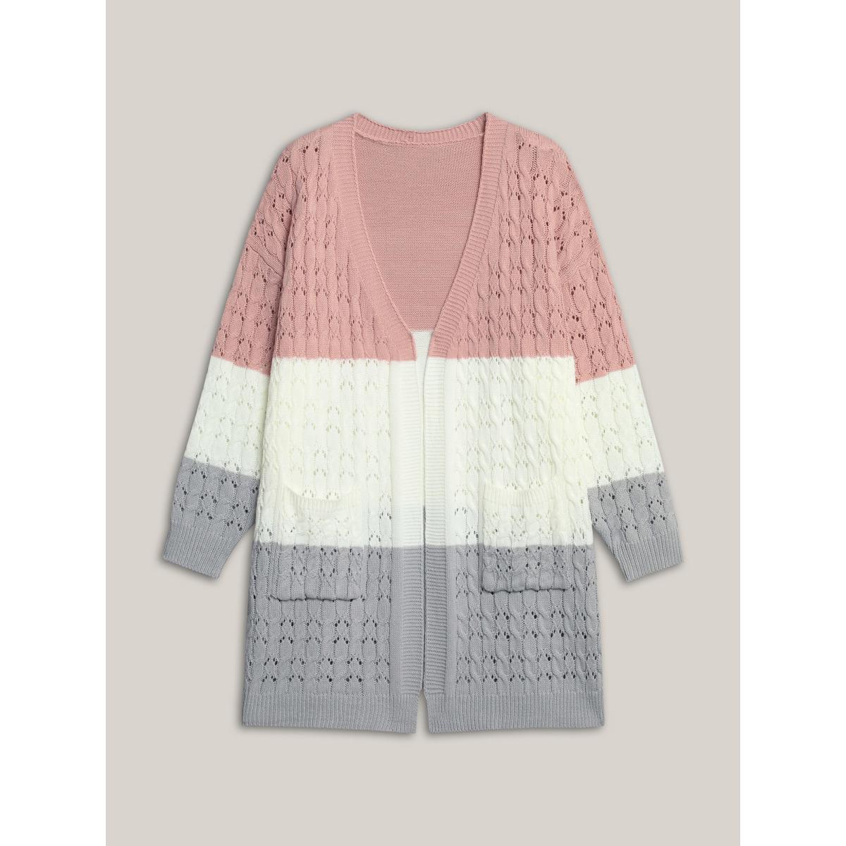 Plus Size Cable Knot Color-Block Open-Front Cardigan Crepe Women Casual Loose Long Sleeve Everyday Cardigans BloomChic 10/M Product Image