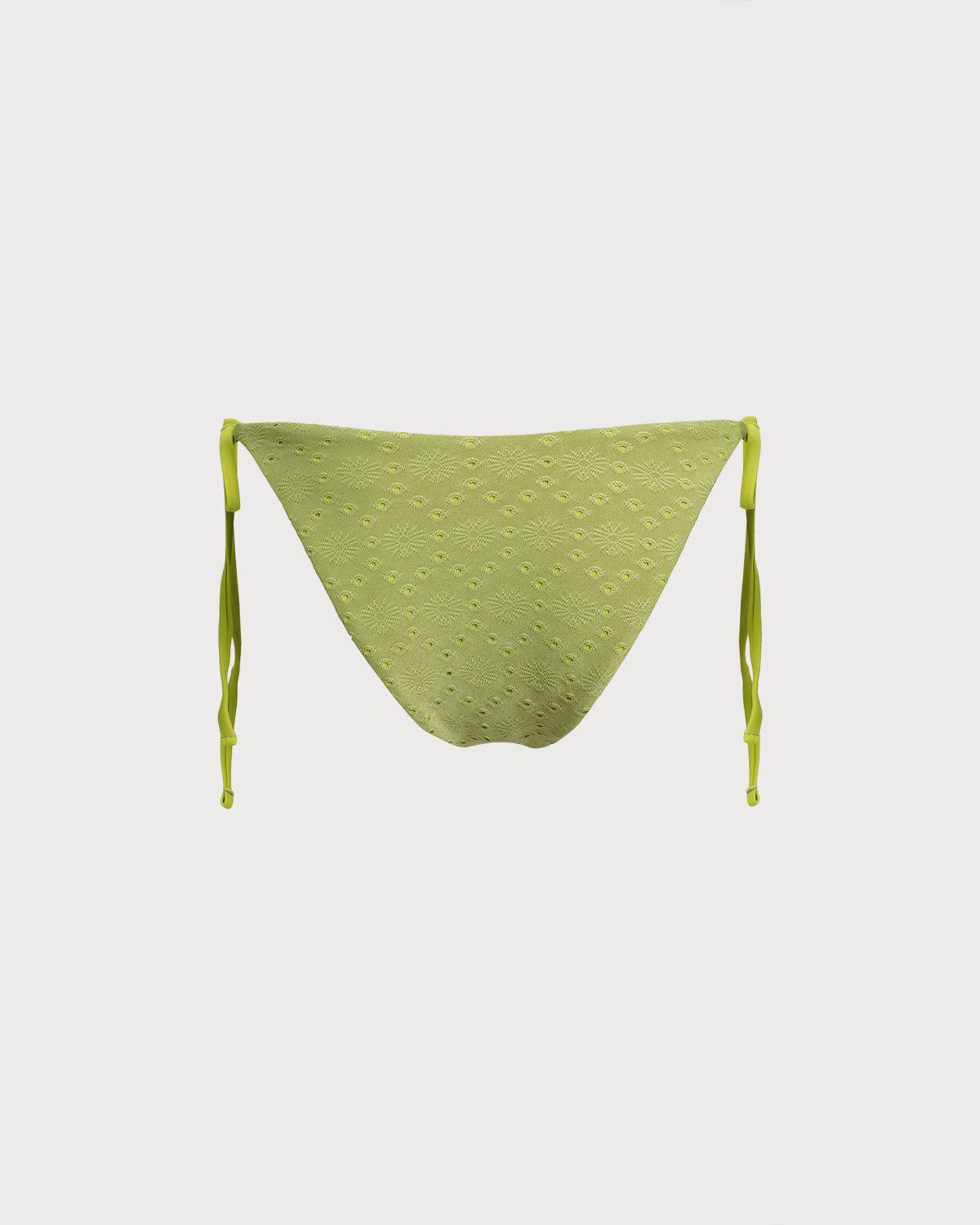 Green Textured Drawstring Bikini Bottoms Product Image
