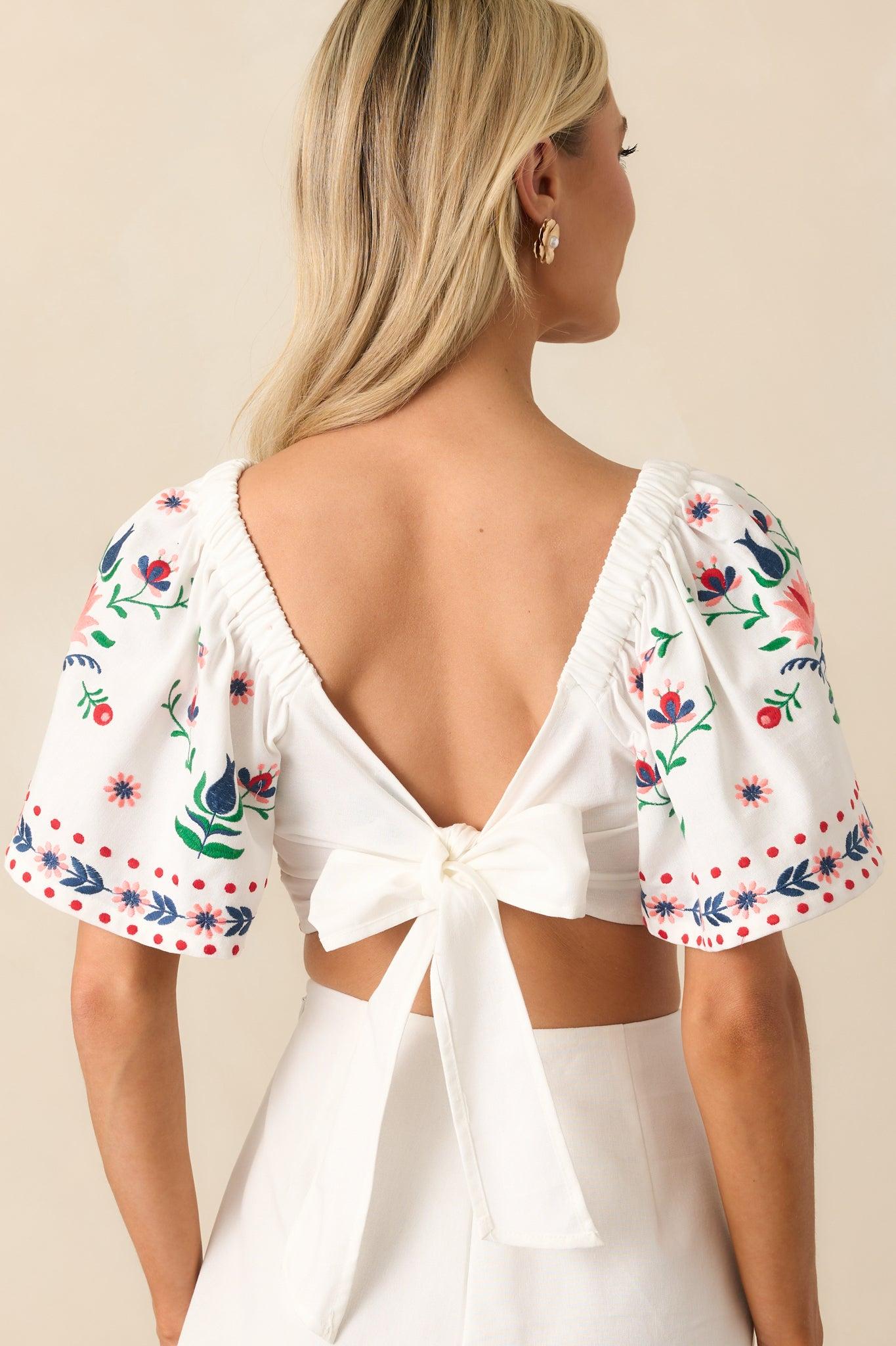 This Is The Good Part Ivory Floral Embroidered Crop Top Product Image