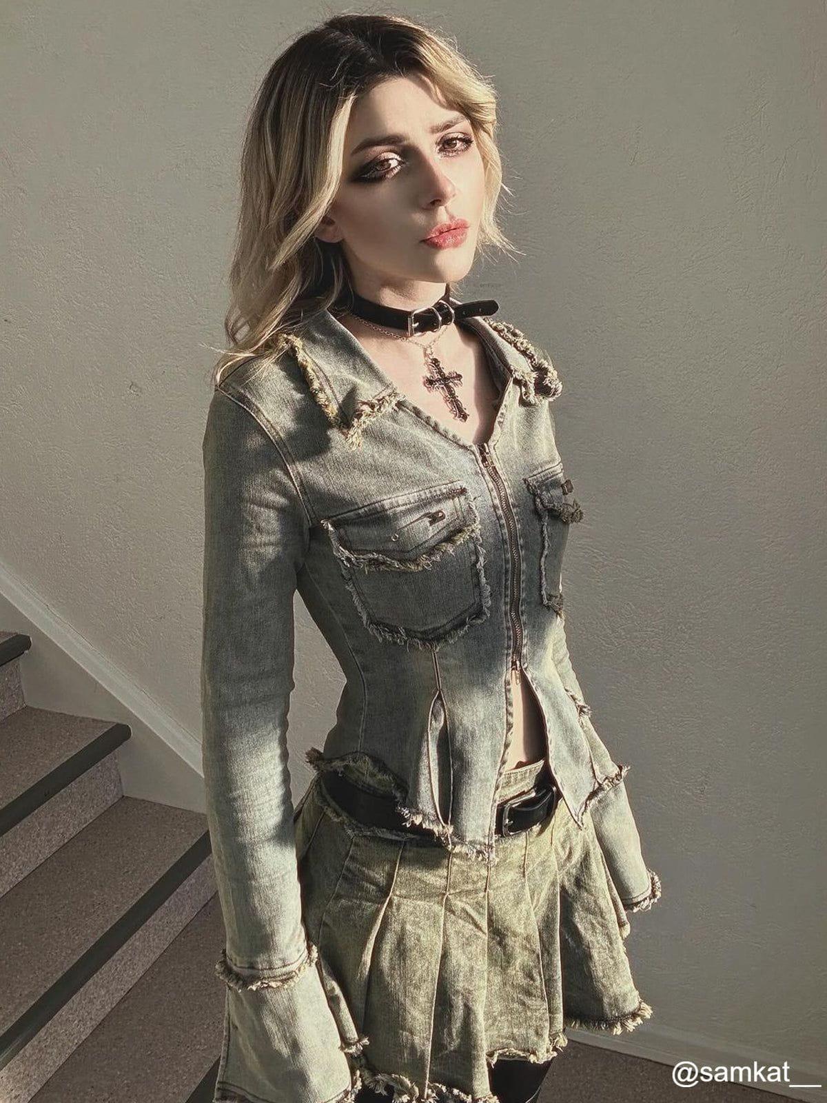 Aelfric Eden Fringe Double Zip Up Denim Jacket Female Product Image