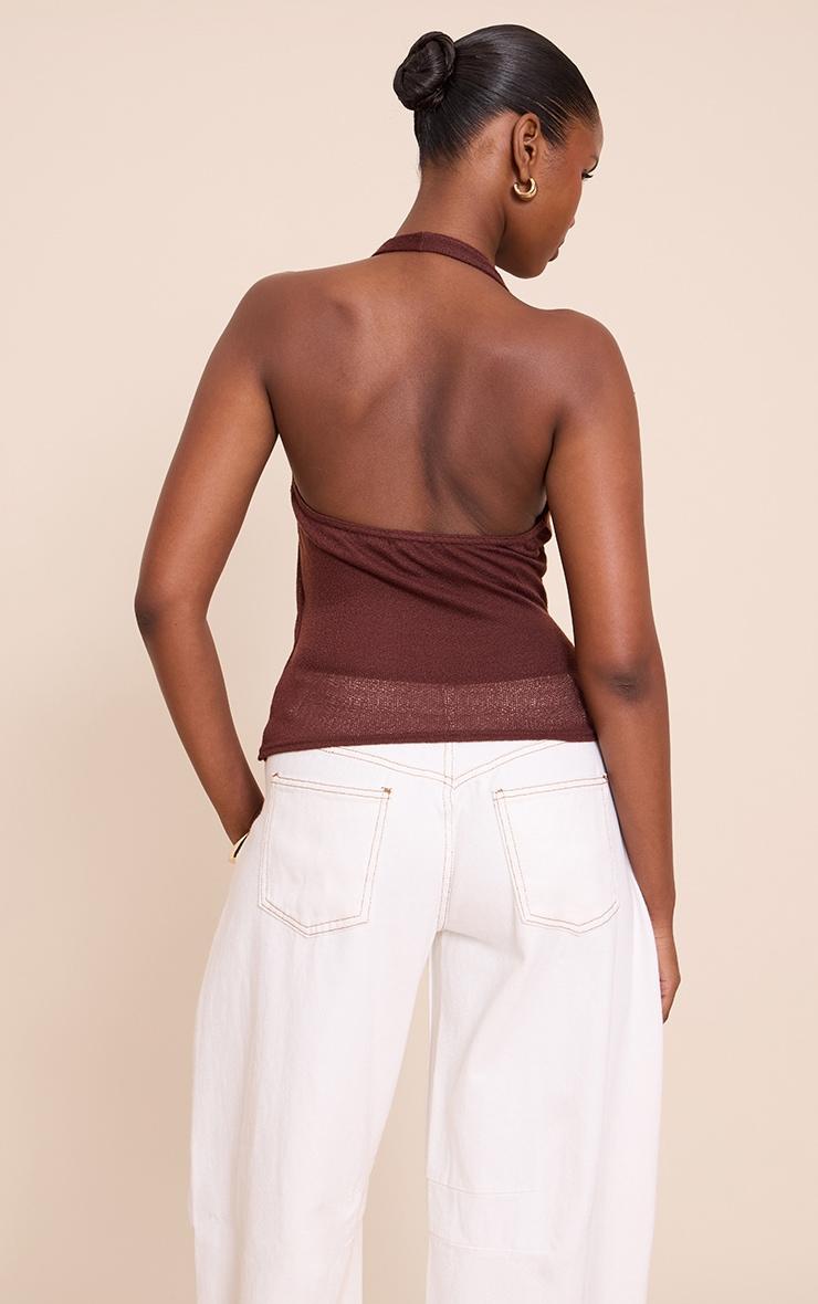 Chocolate Tie Detail Halter Neck Trim Knit Top Product Image