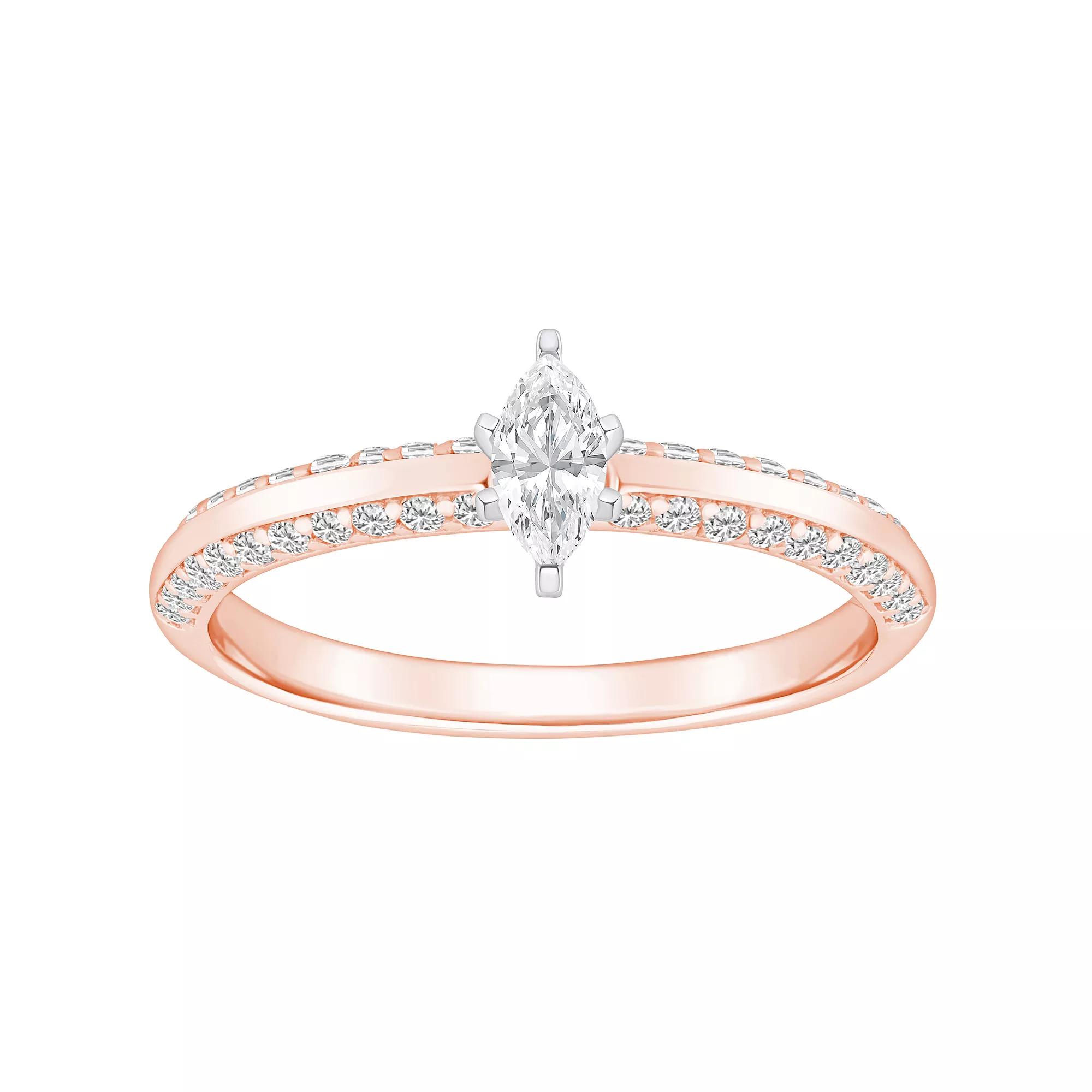 Alyson Layne 14k Gold 3/5 Carat T.W. Diamond Marquise Pave & Polished Band Engagement Ring, Women's, Size: 8.50, 14k White Gold Product Image