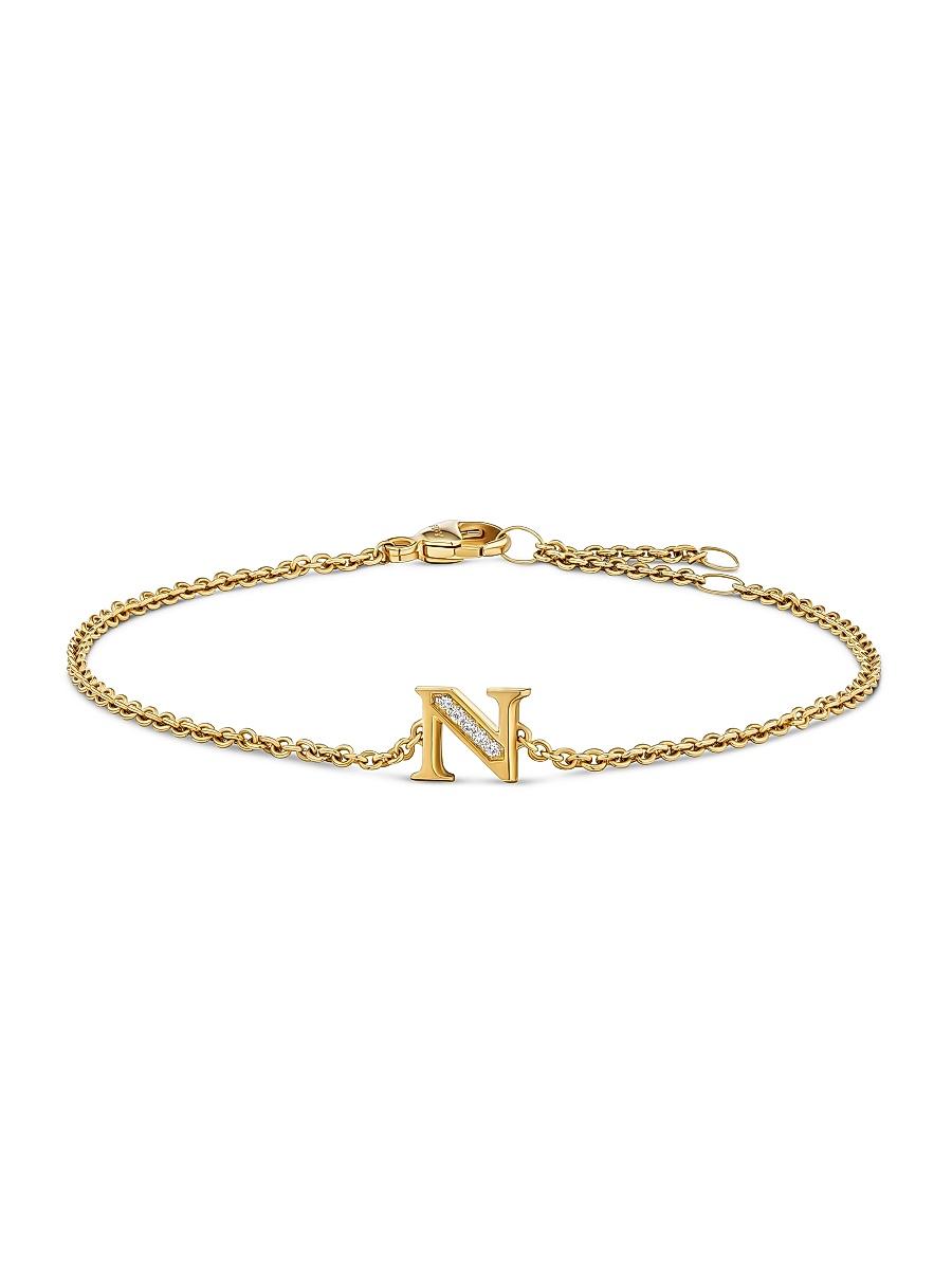 Womens Petite Pav Initial Chain Bracelet in 18K Yellow Gold Product Image