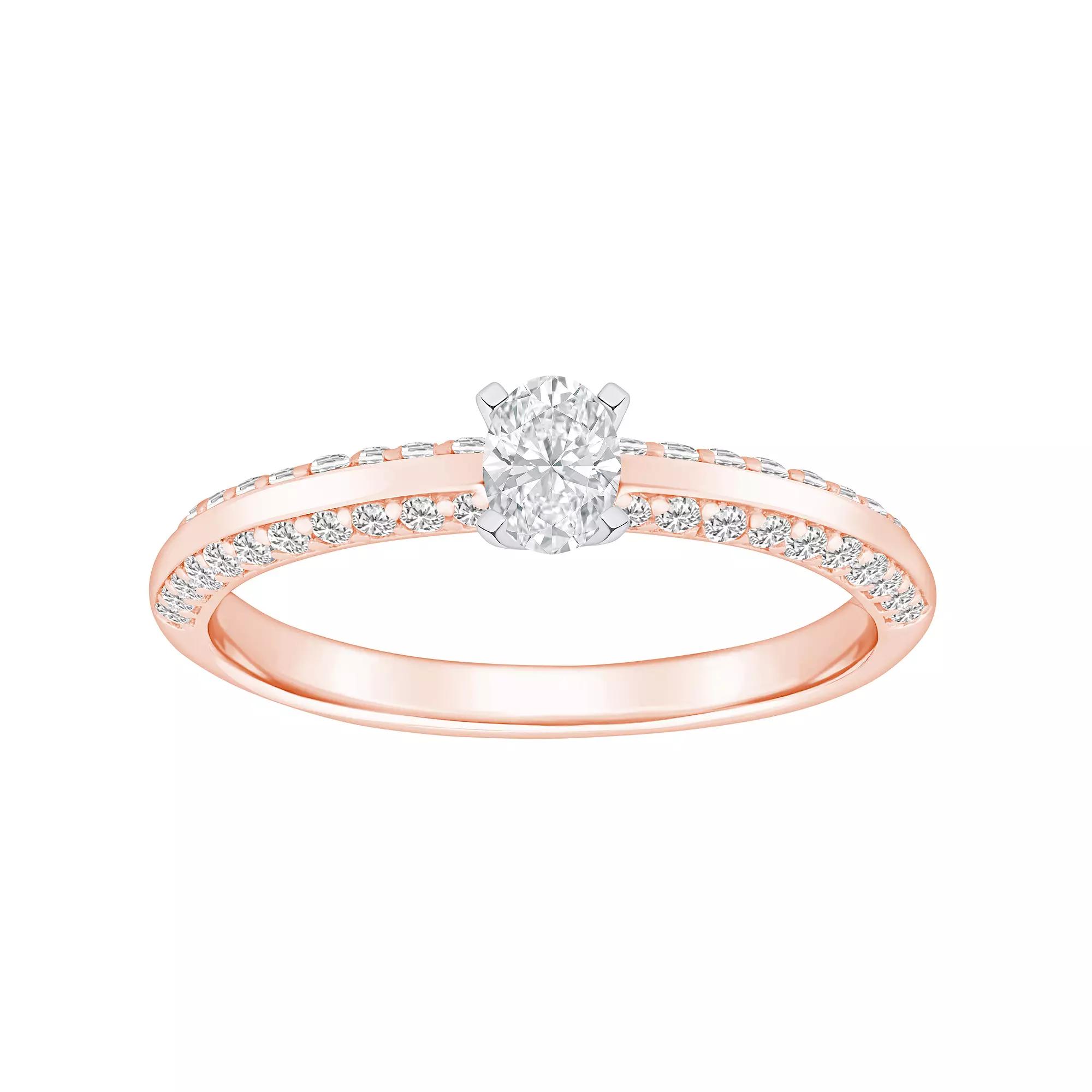 Alyson Layne 14k Gold 3/5 Carat T.W. Diamond Oval Cut Pave & Polished Band Engagement Ring, Women's, Size: 6.50, 14k White Gold Product Image