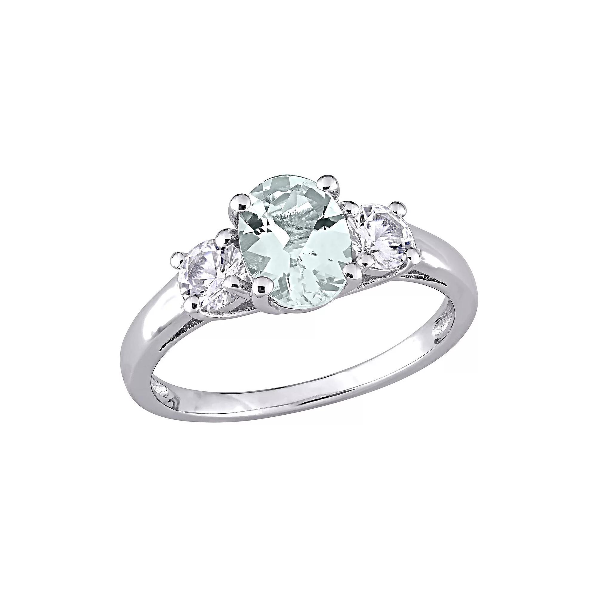 Stella Grace Sterling Silver Aquamarine and Lab-Created White Sapphire 3-Stone Ring, Womens Blue Product Image