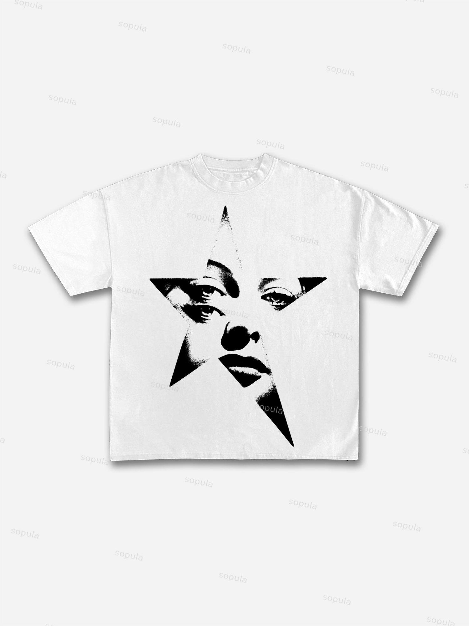 Vintage Abstract Portrait Print Graphic Cotton T-shirt Product Image