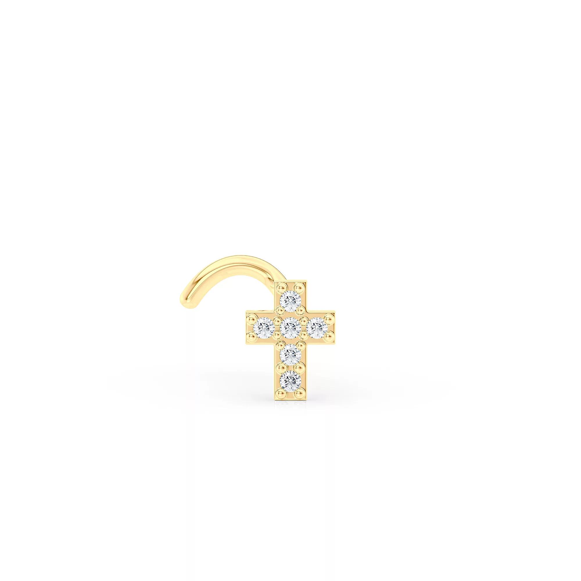 Lila Moon 14k Gold Cubic Zirconia Cross Curved Nose Ring, Women's Product Image