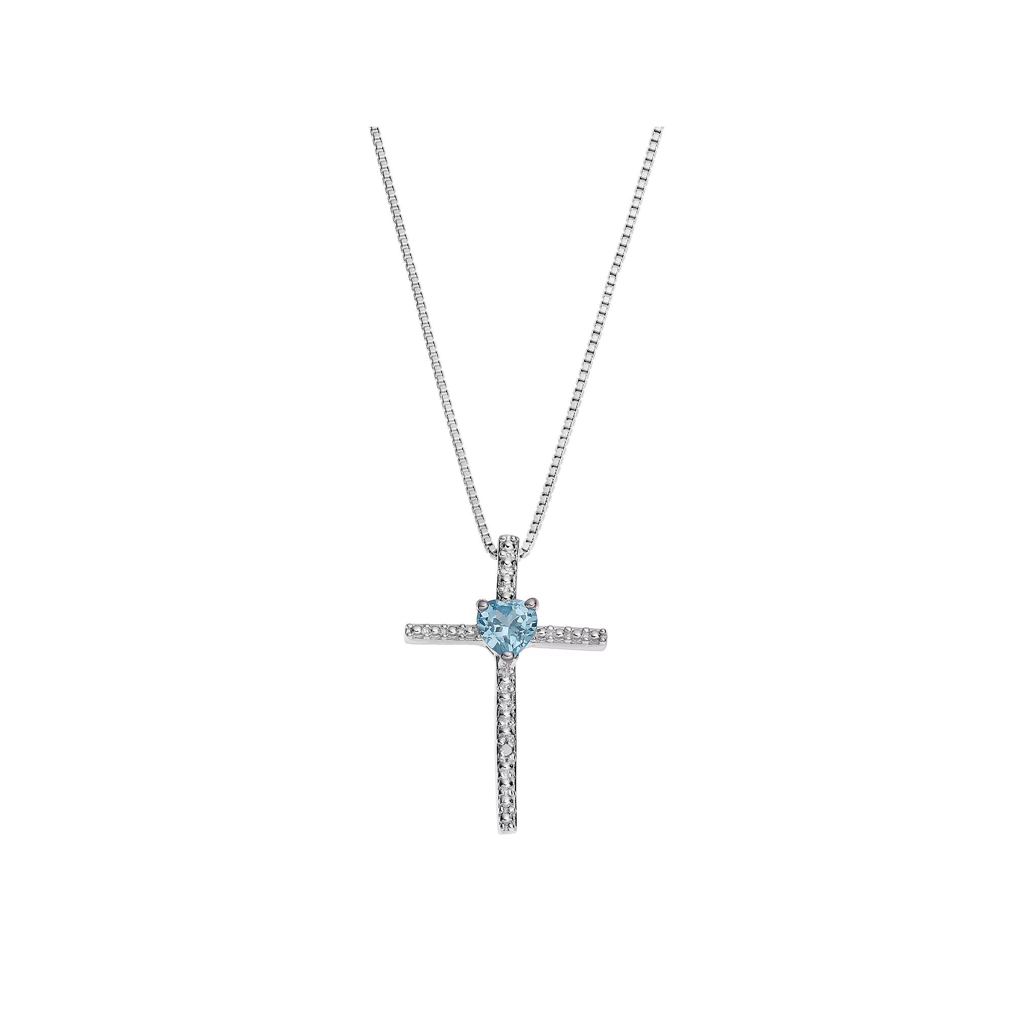 Gemminded Sterling Silver Lab-Created Pink Sapphire Cross Pendant Necklace, Women's,  Product Image