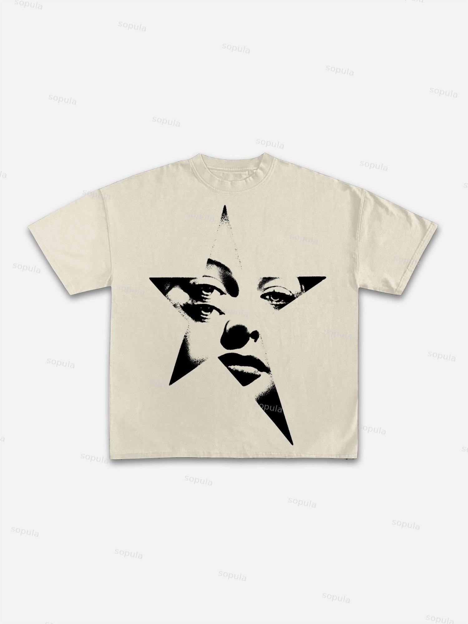 Vintage Abstract Portrait Print Graphic Cotton T-shirt Product Image