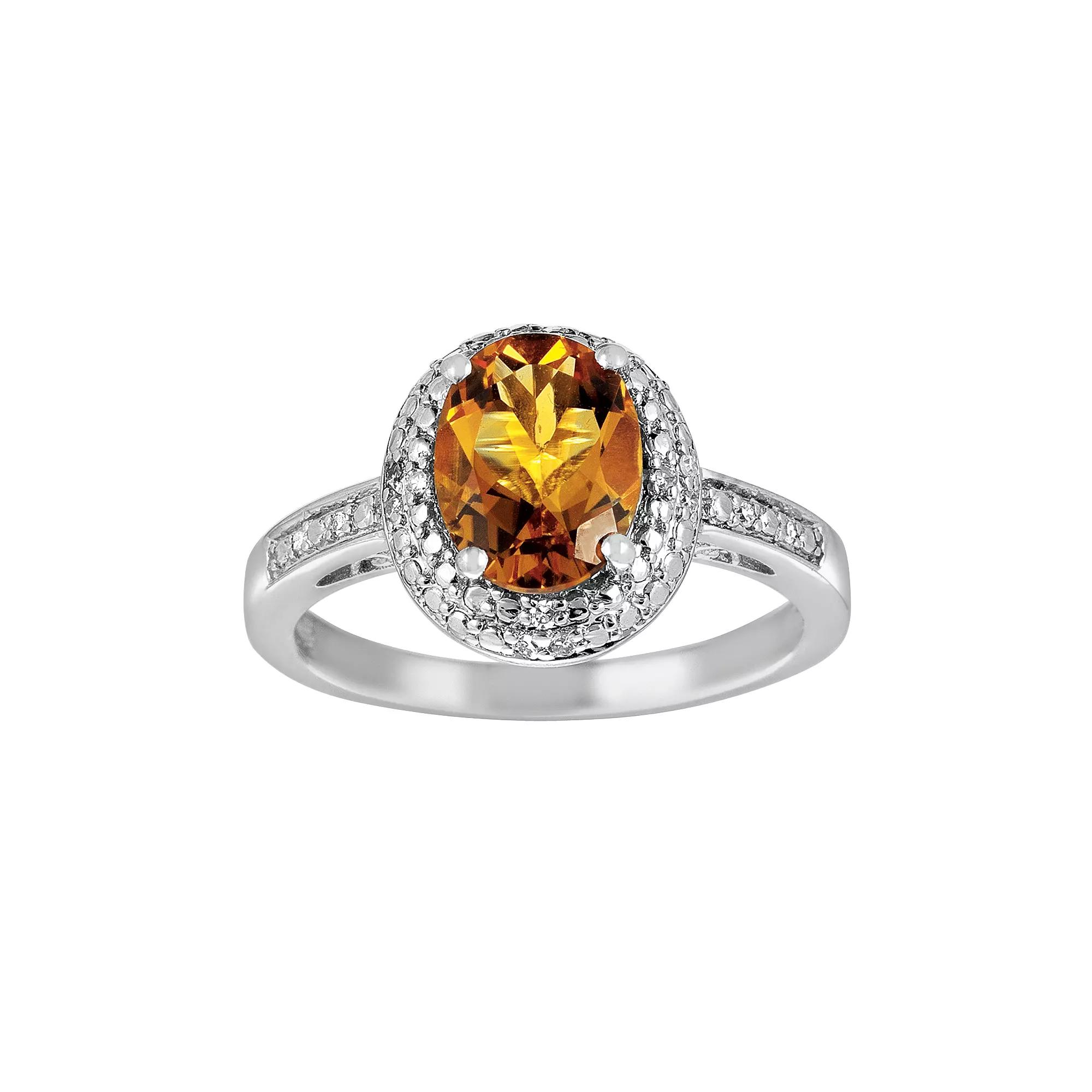 Oro Leoni Sterling Silver Citrine and Diamond Accent Oval Ring, Women's,  Product Image