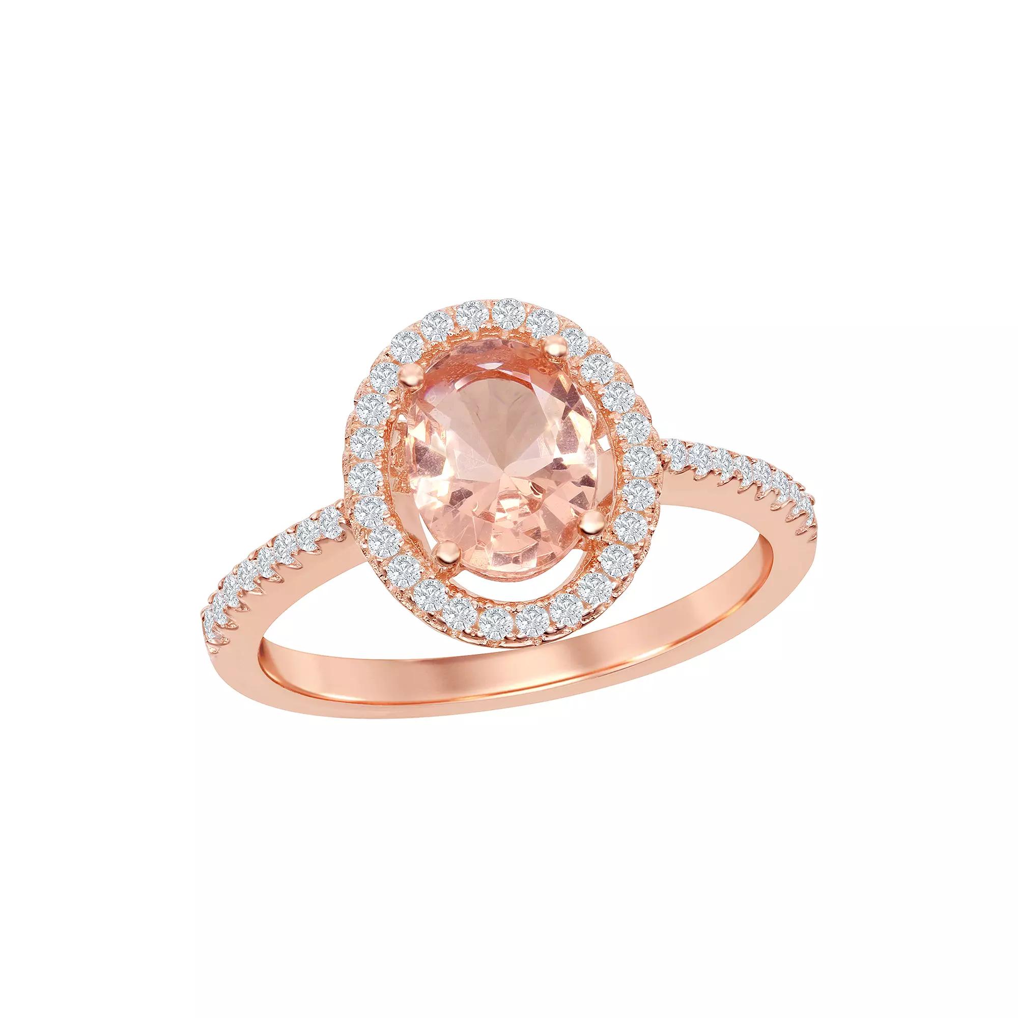 Sterling Silver Oval Morganite Cubic Zirconia Ring, Women's, Size: 8 Product Image