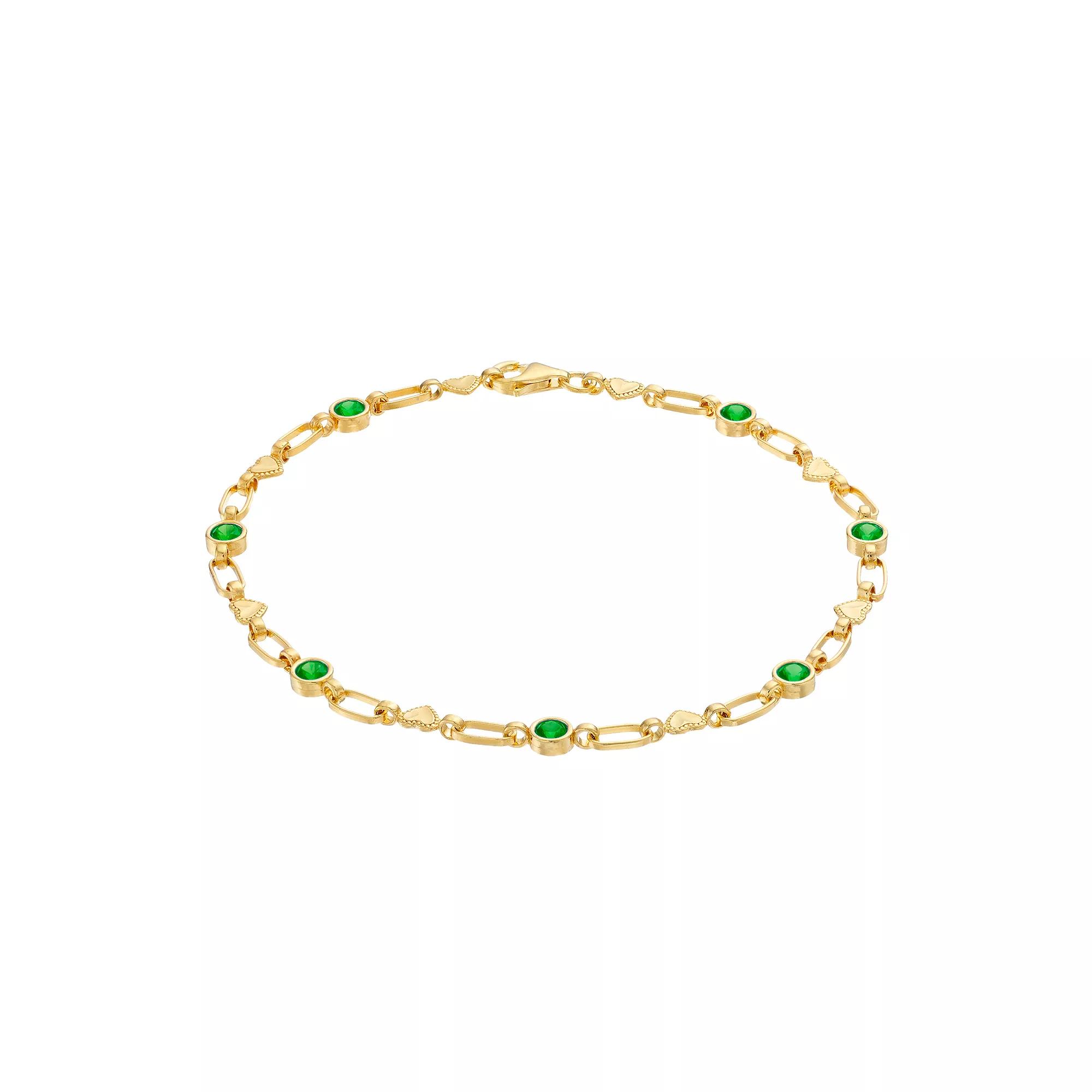 Kristen Kesho Sterling Silver Lab-Created Emerald Heart Link Bracelet, Women's,  Product Image