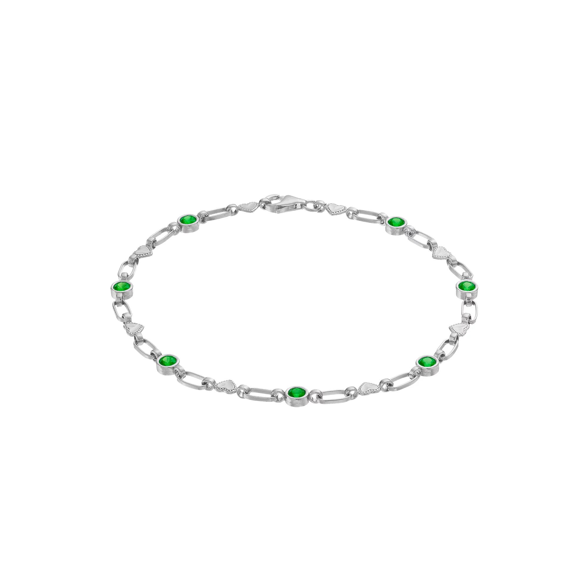 Kristen Kesho Sterling Silver Lab-Created Sapphire Heart Link Bracelet, Women's, Size: 7.5" Product Image