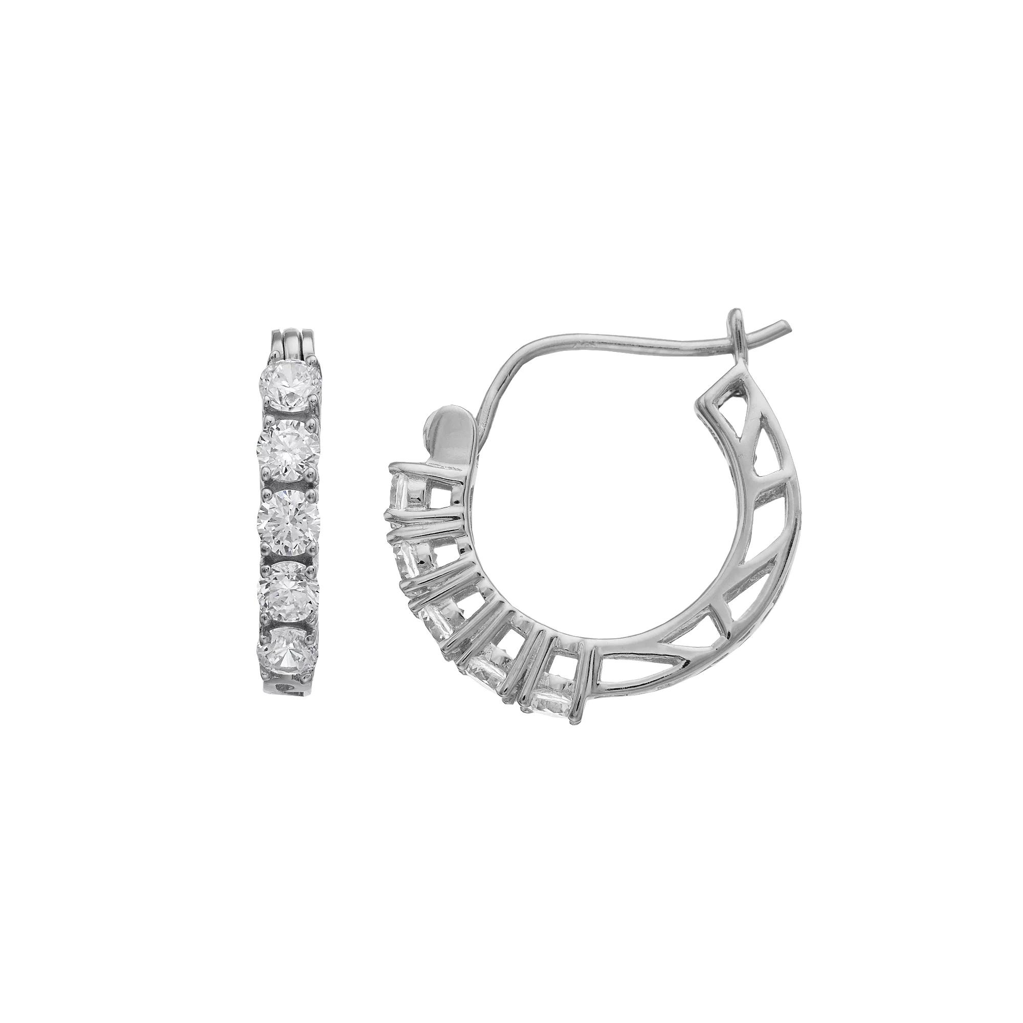 Rosabella Sterling Silver Cubic Zirconia Huggie Hoop Earrings, Women's Product Image