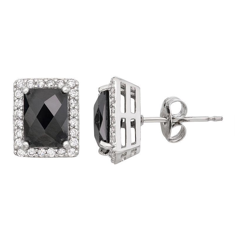 Sterling Silver Black Spinel & Lab-Created White Sapphire Halo Stud Earrings, Women's Product Image