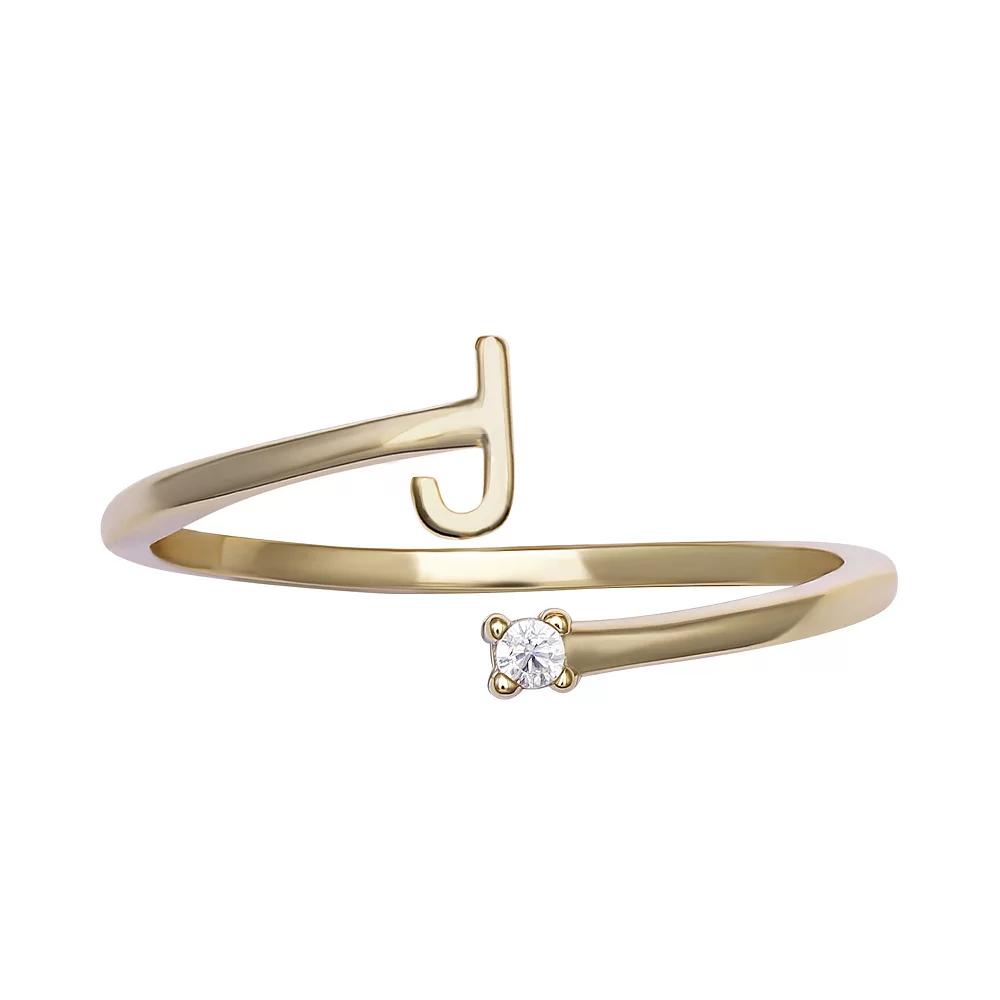 PRIMROSE Sterling Silver Cubic Zirconia Initial Bypass Band Ring, Womens Gold Tone J Product Image