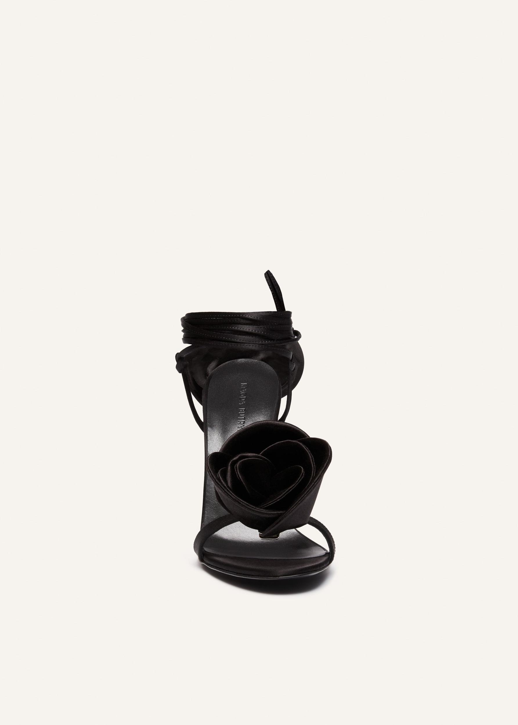 Wrap around double flower sandals in black Product Image