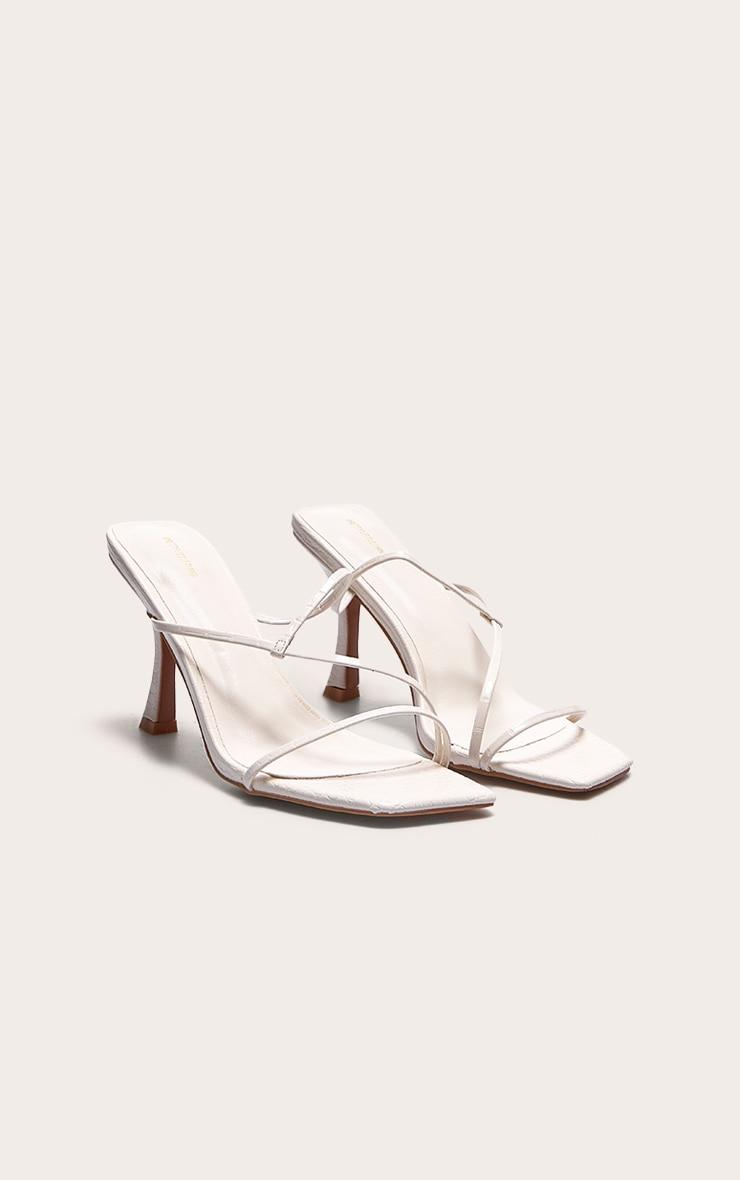Cream Croc PU Square Toe Strappy Mid Heeled Mules Product Image