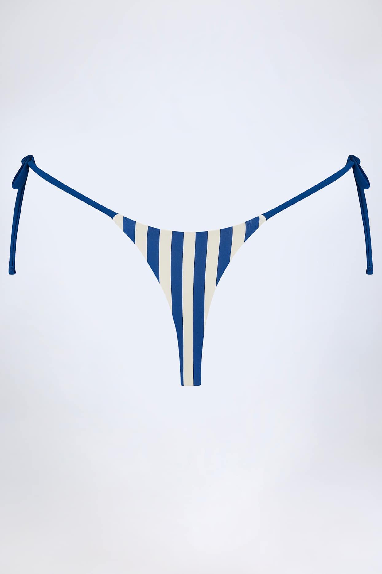 Side-Tie Thong Bikini Bottoms in Marine Blue Stripe Product Image