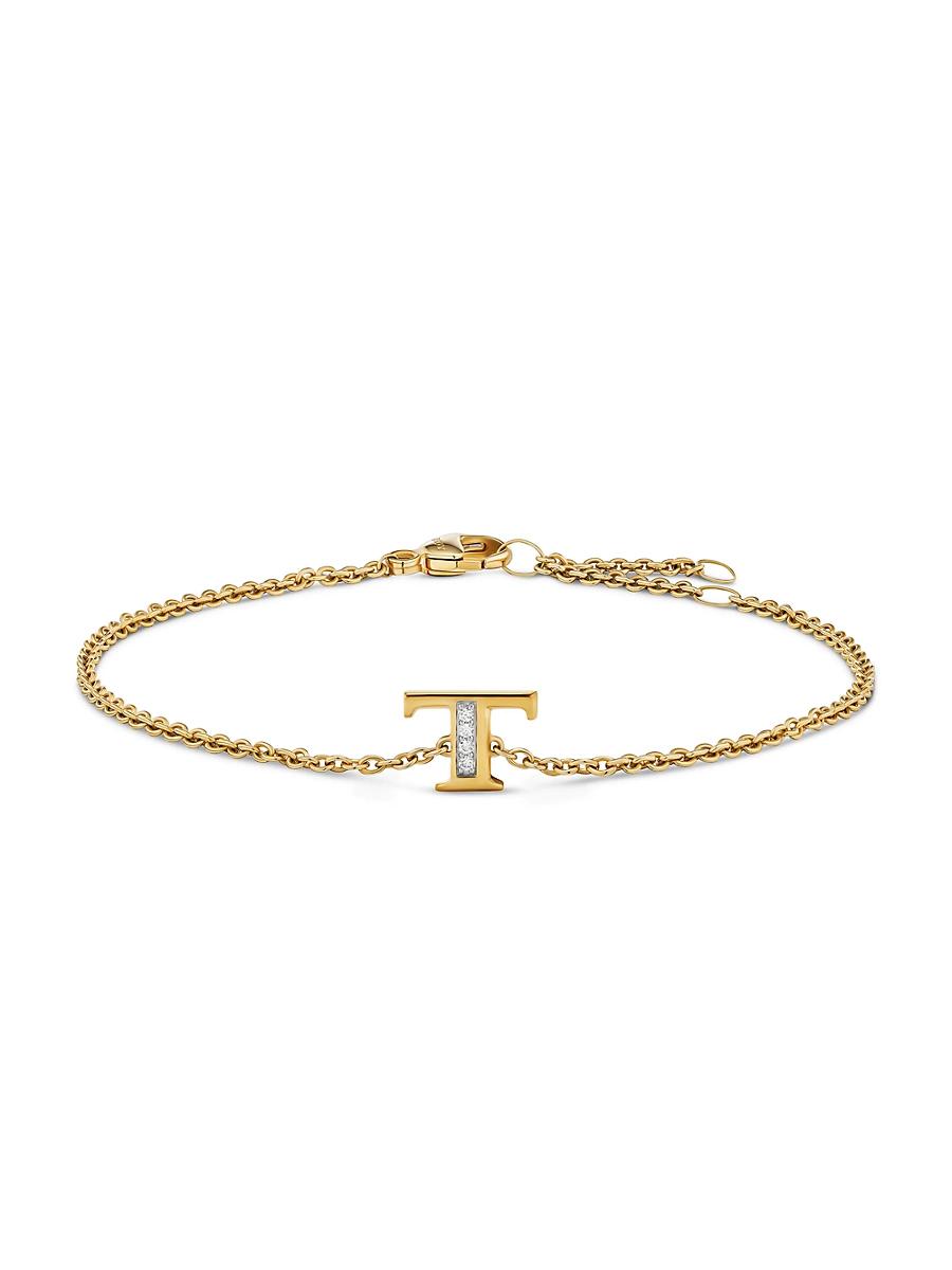 Womens Petite Pav Initial Chain Bracelet in 18K Yellow Gold Product Image