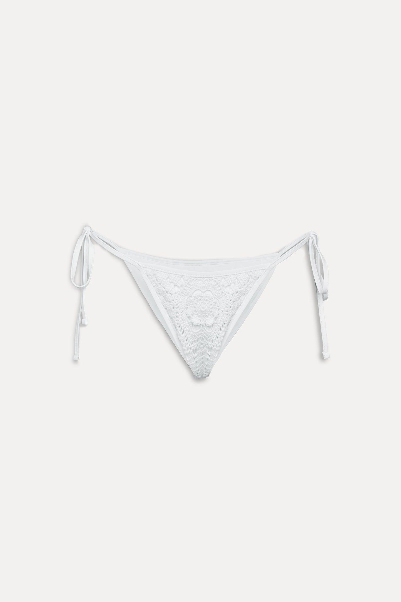 Mackenzie Crochet String Bikini Bottom - White Product Image