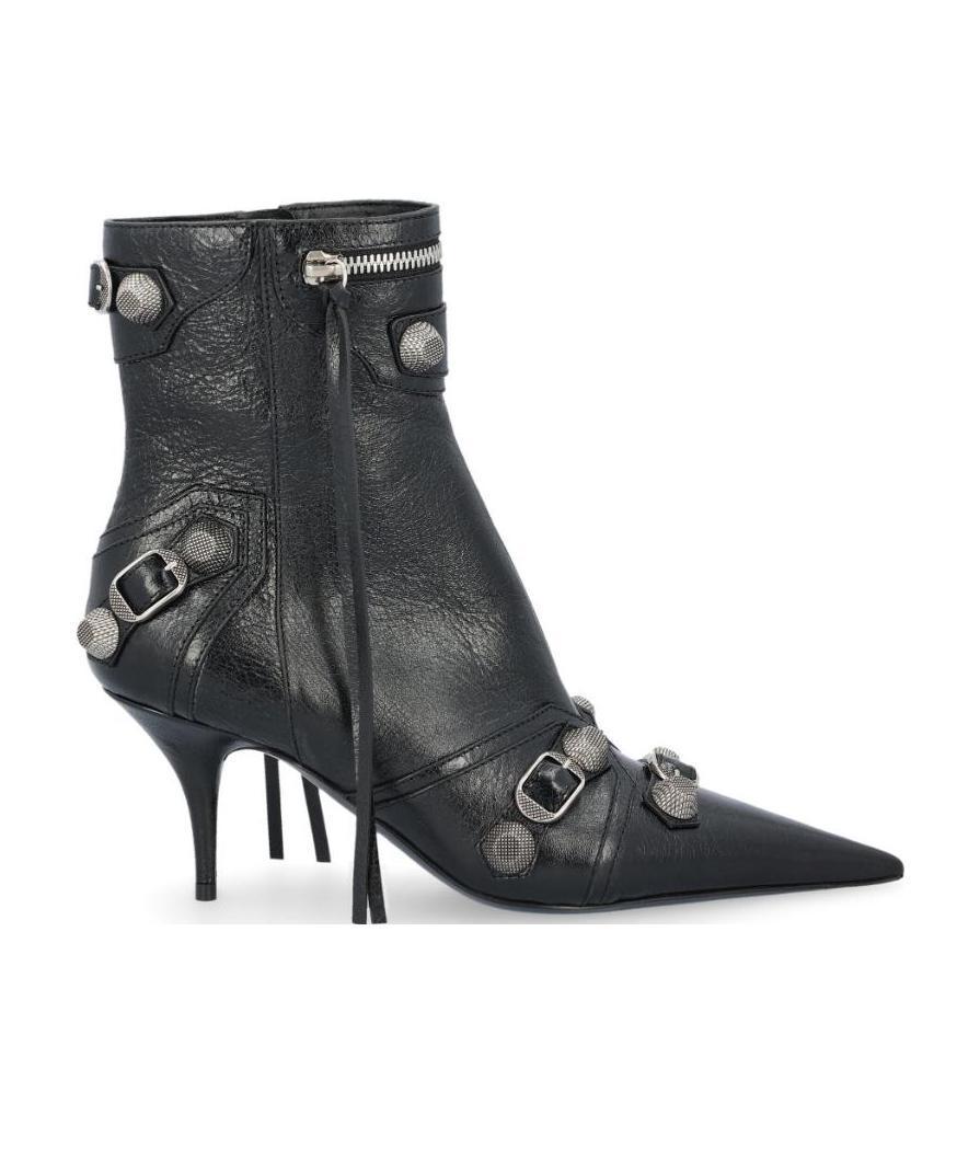 BALENCIAGA Womens Cagole Lambskin Buckle Zip Ankle Booties In Black Product Image