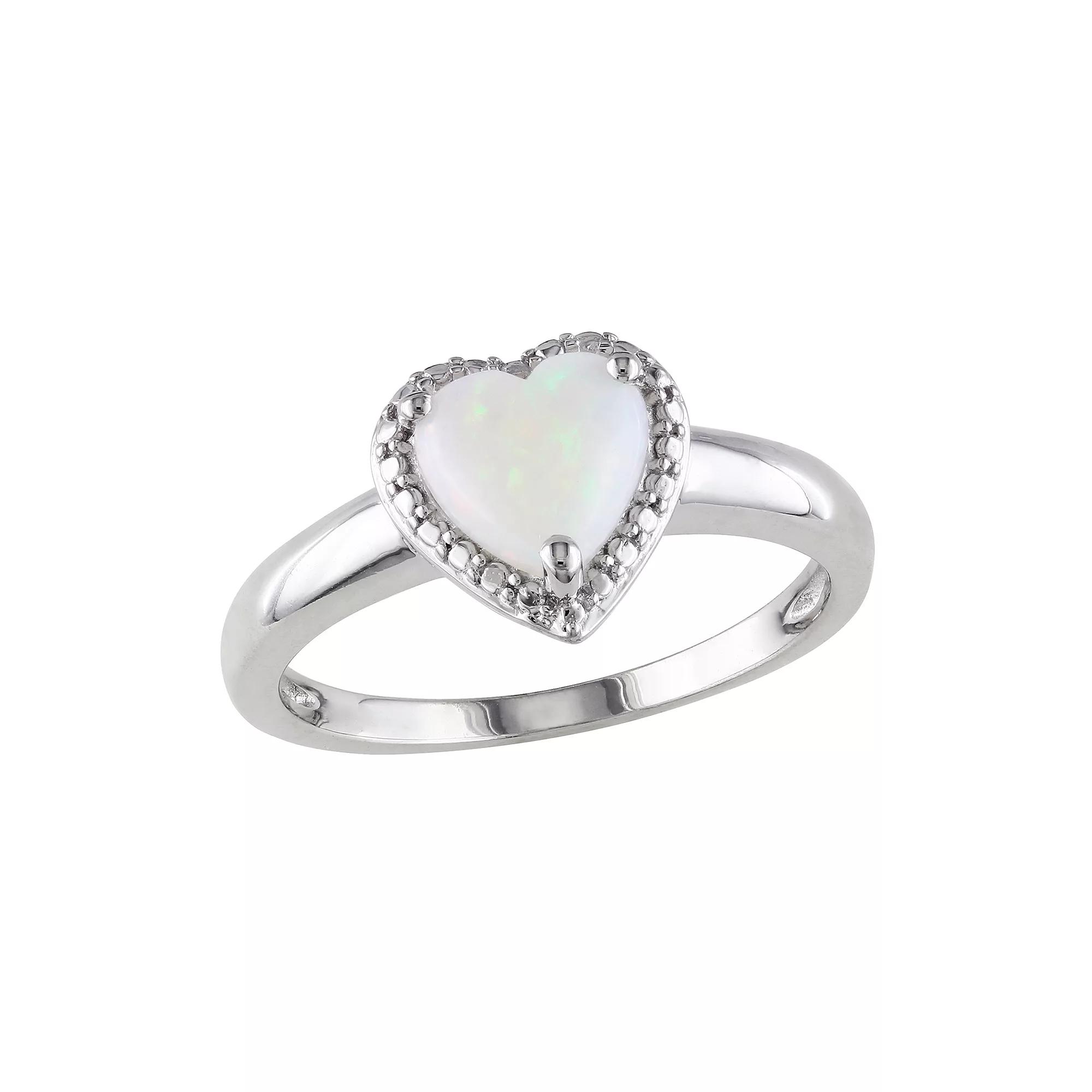 Stella Grace Sterling Silver Opal Heart Ring, Women's, Size: 6, Silver Tone Product Image