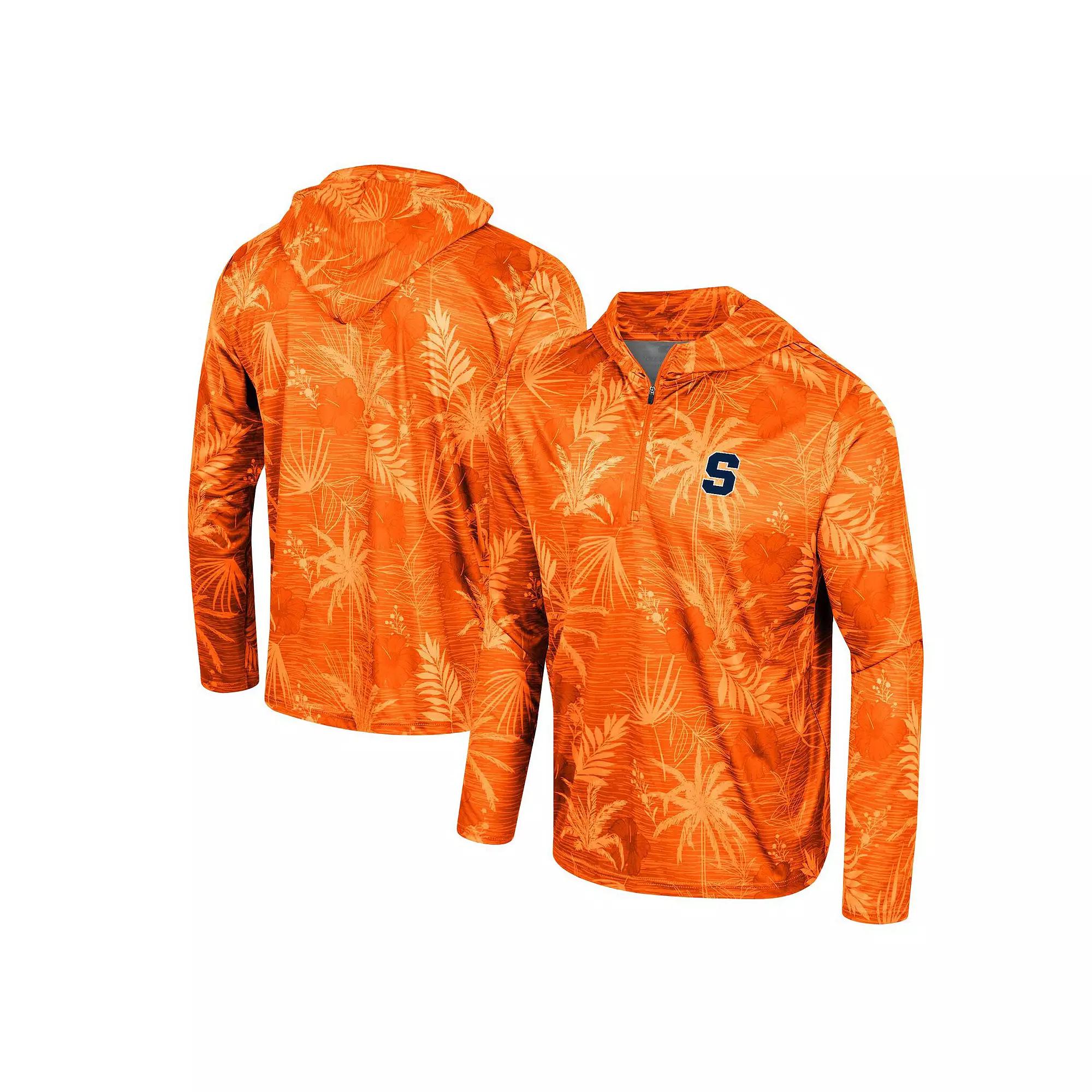 Men's Colosseum Orange Oklahoma State Cowboys Palms Printed Lightweight Quarter-Zip Hooded Top,  Product Image