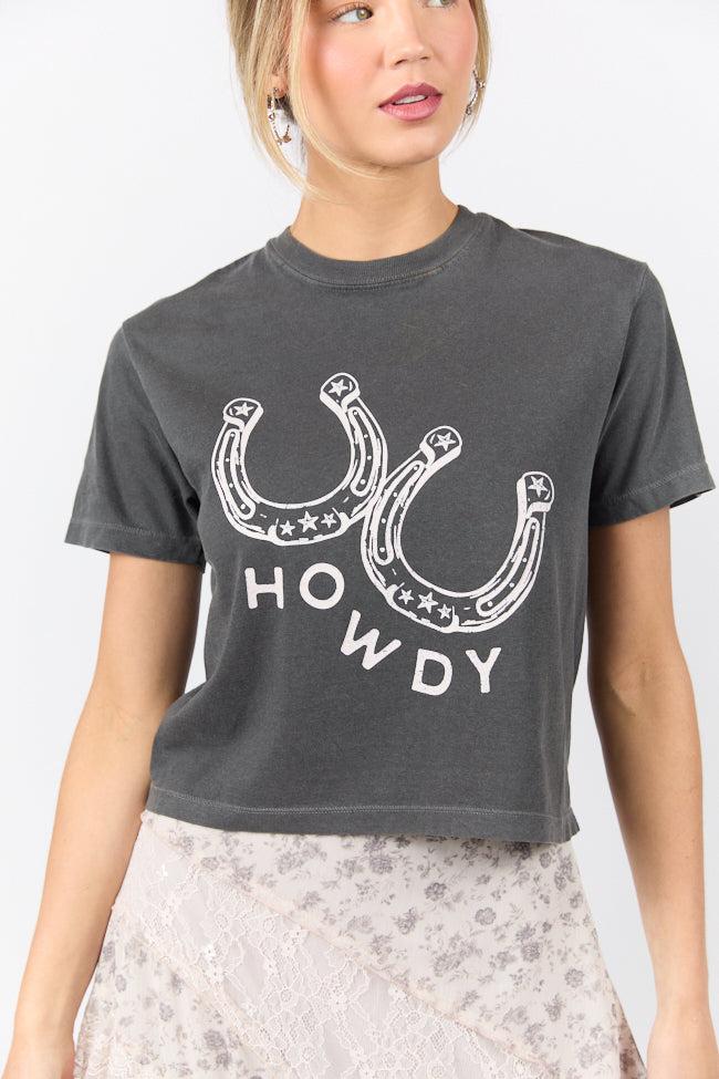 Howdy Horseshoes Dark Grey Boxy Graphic Tee Product Image