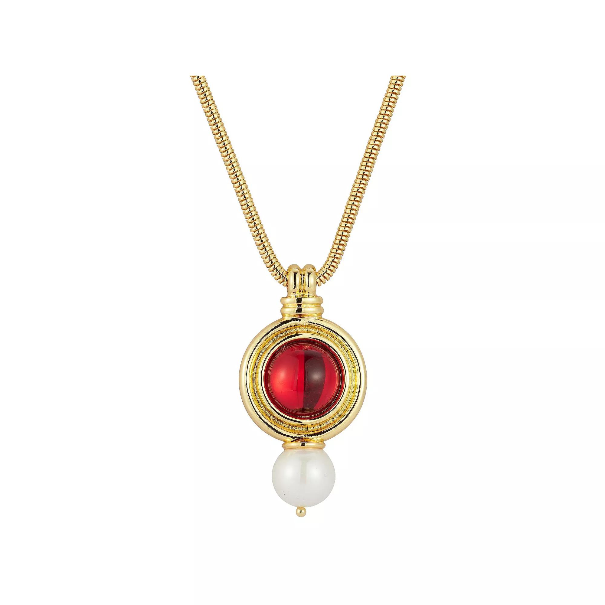 WINX 18k Gold Plated Cubic Zirconia & Freshwater Cultured Pearl Medallion Necklace, Women's, Size: 18", Gold Tone Product Image